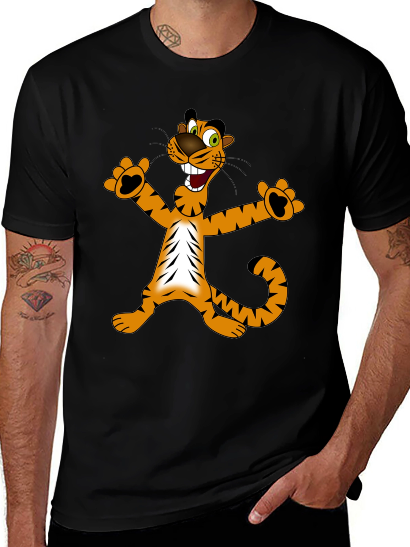 Cartoon Tiger Graphic Tee - Mens Black T-Shirt