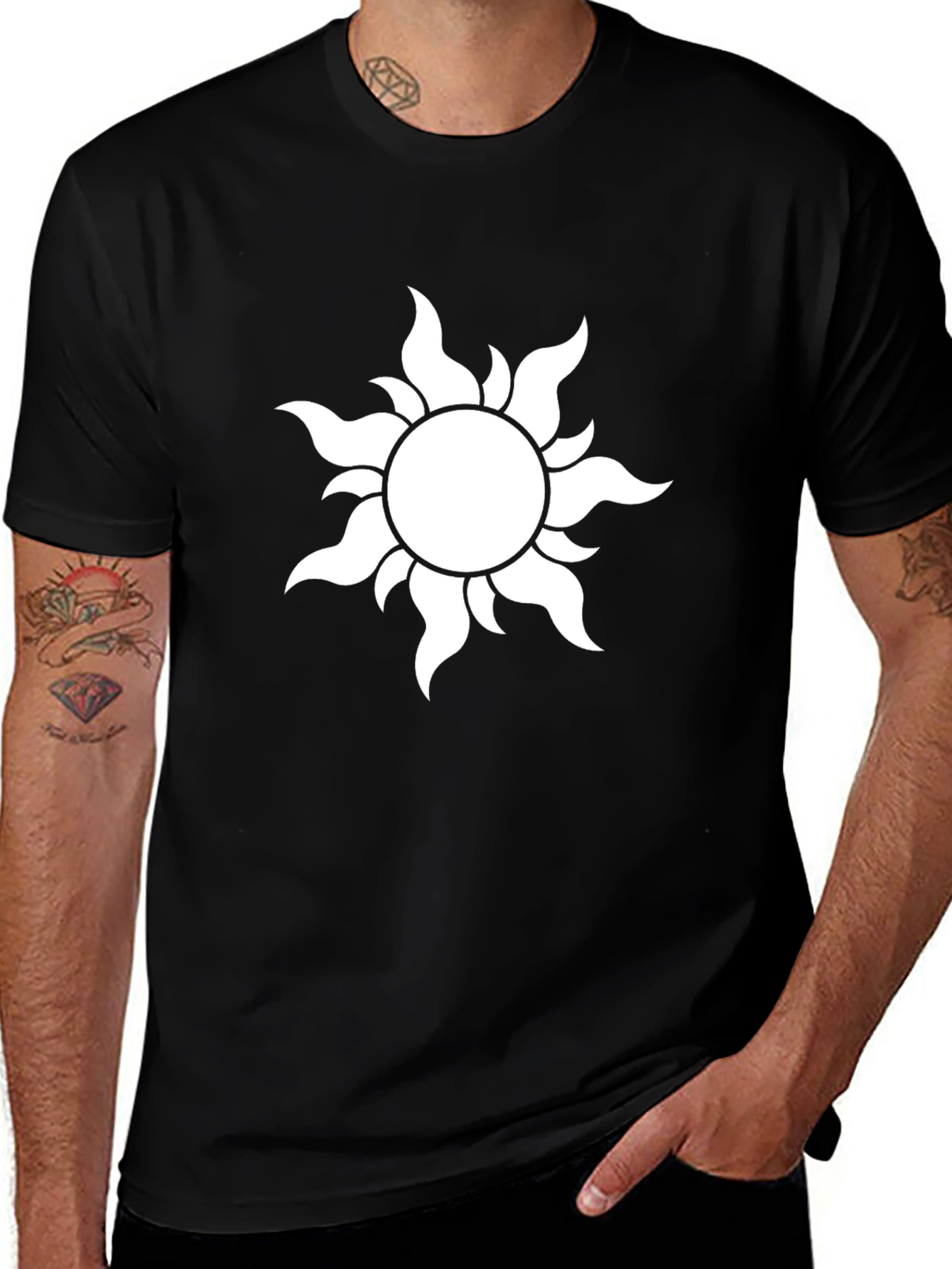 Black Tee with White Sun Graphic