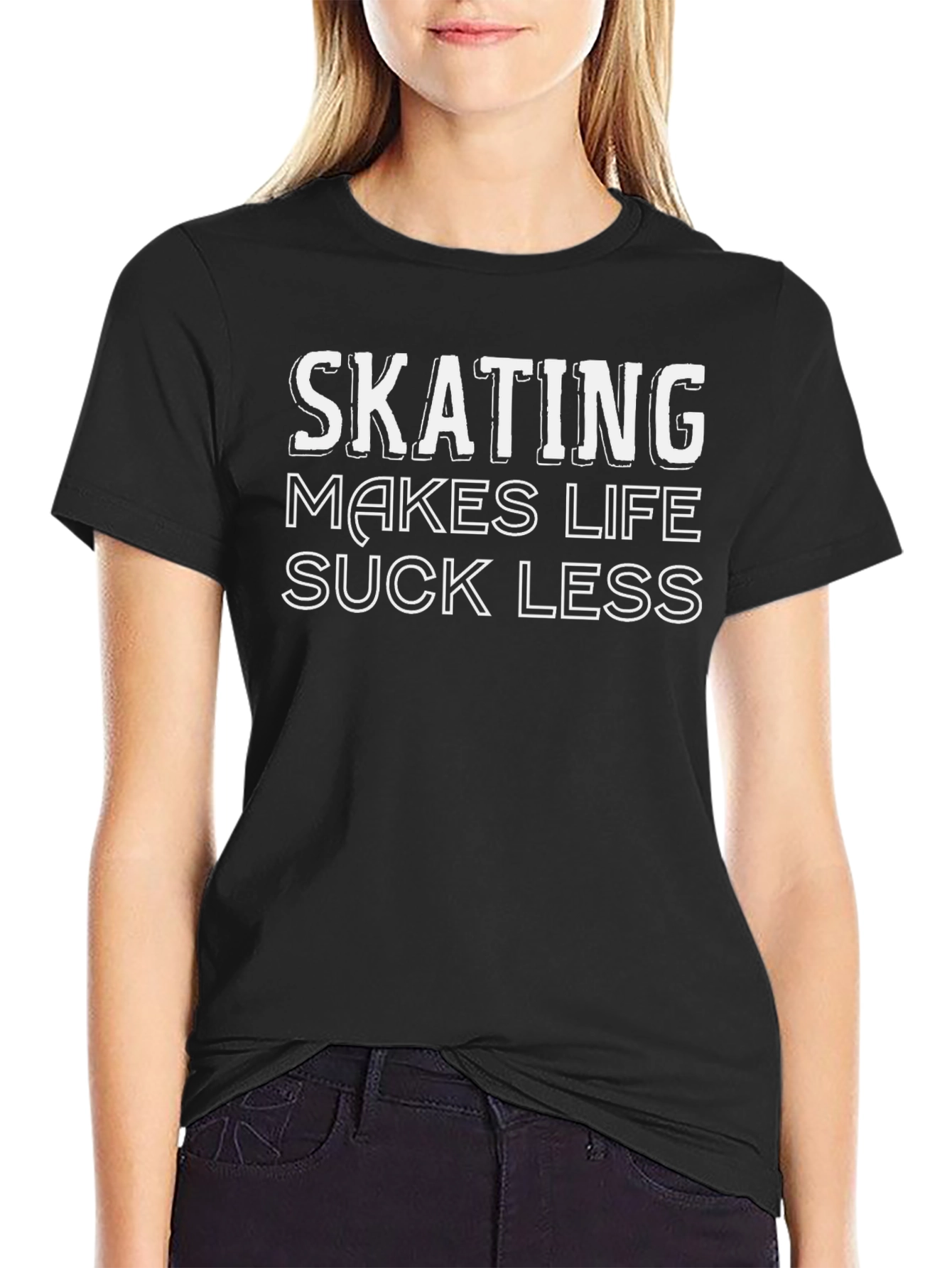 Skating Makes Life Suck Less Black Graphic Tee