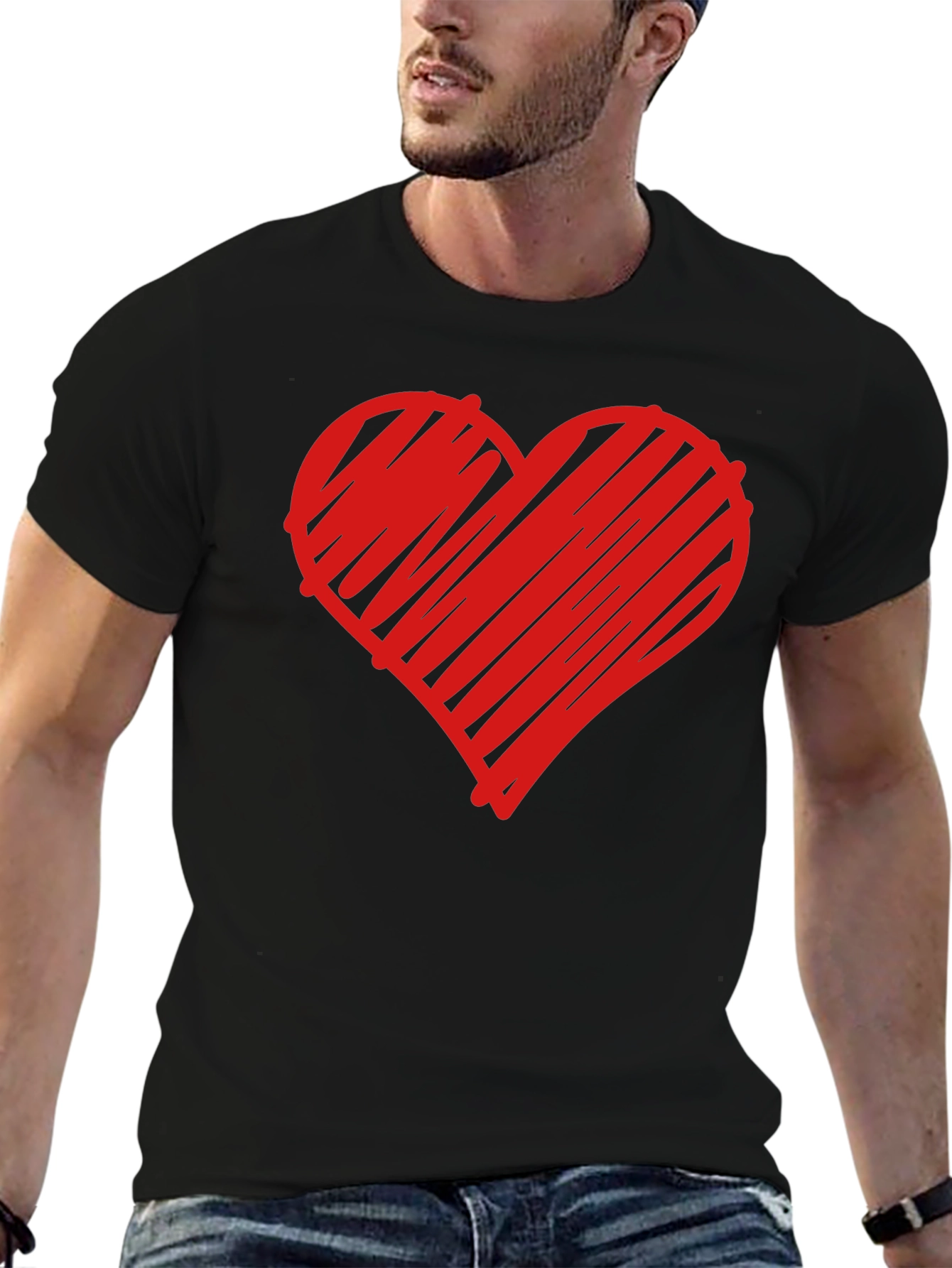 Heart Graphic Tee - Trendy Black T-Shirt