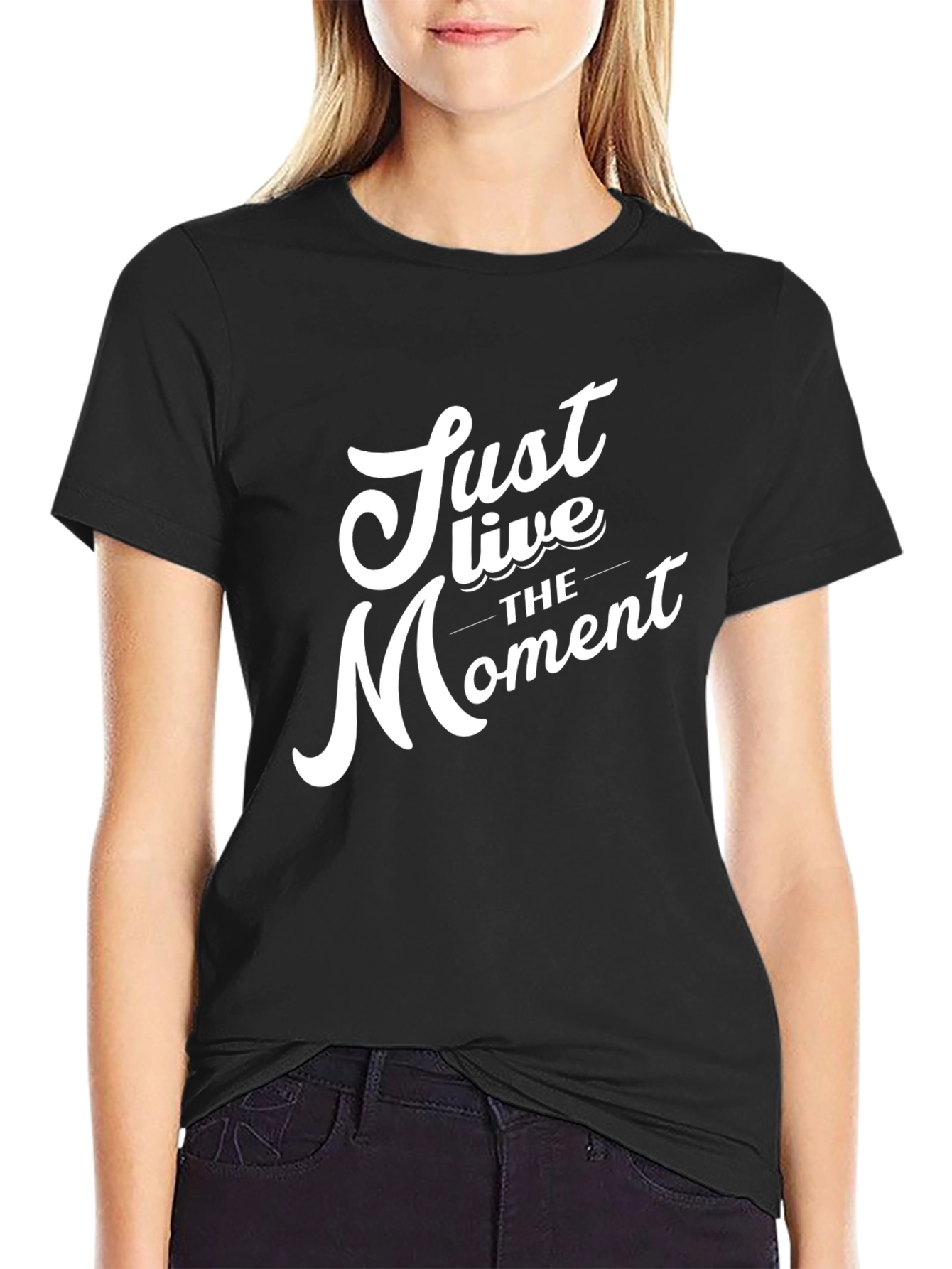 Just Live the Moment Black Graphic T-Shirt