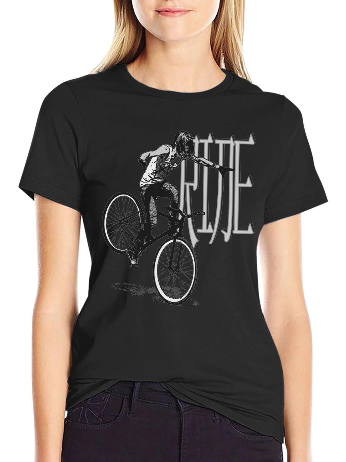 Cool Graphic Print Ride T-Shirt - Black