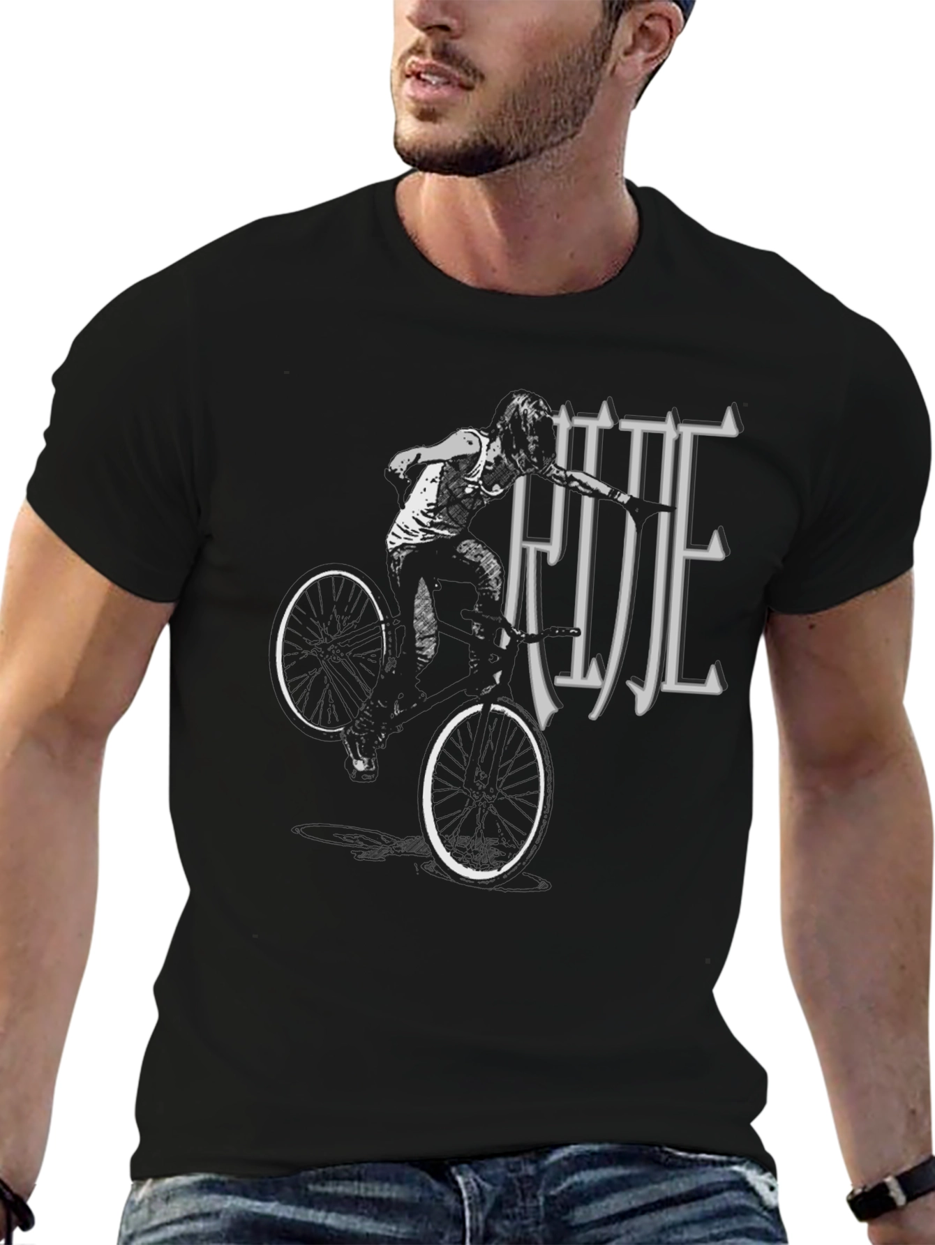 Cool Graphic Print Ride T-Shirt - Black