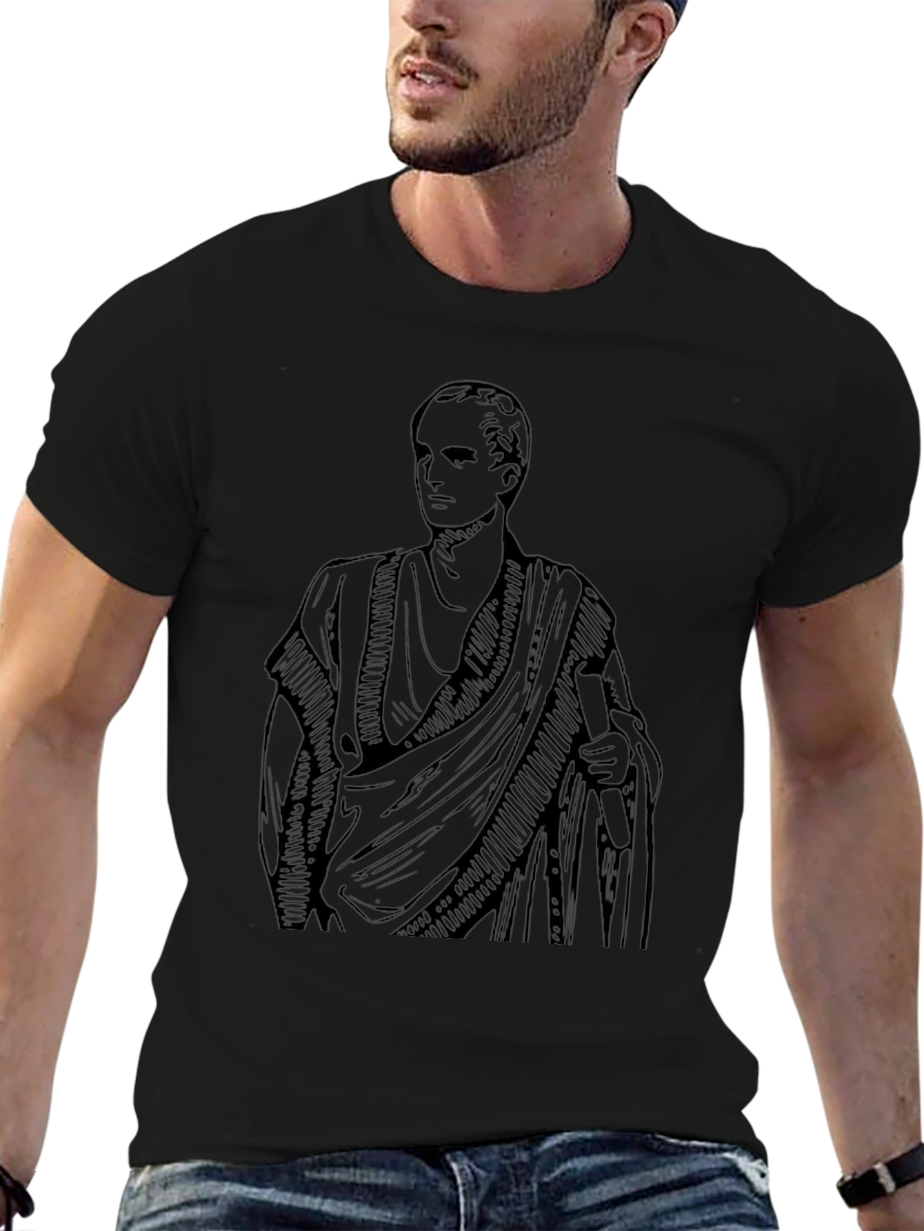 Classic Roman Toga Graphic T-Shirt - Black