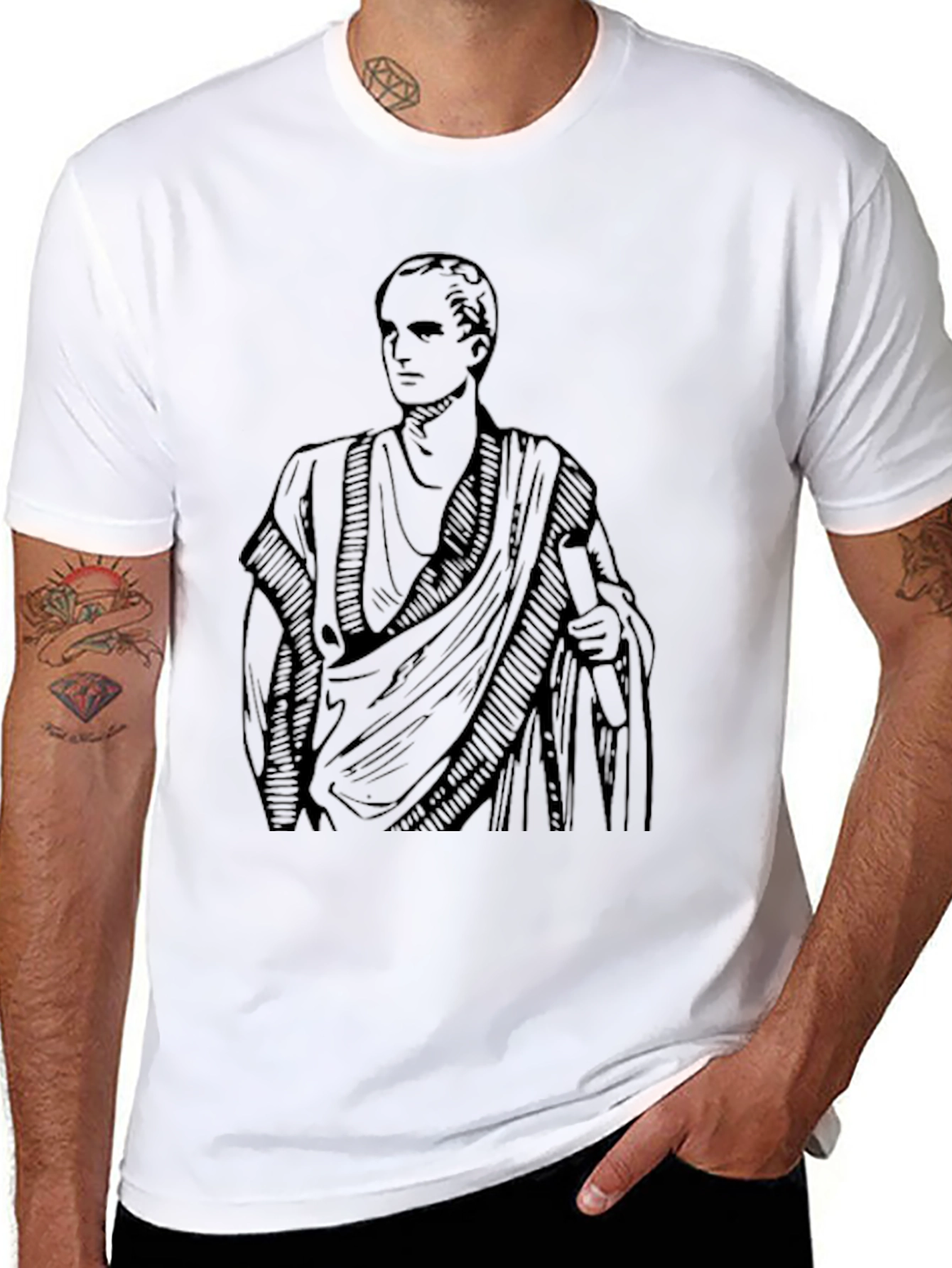 Classic Roman Toga Graphic T-Shirt - Black