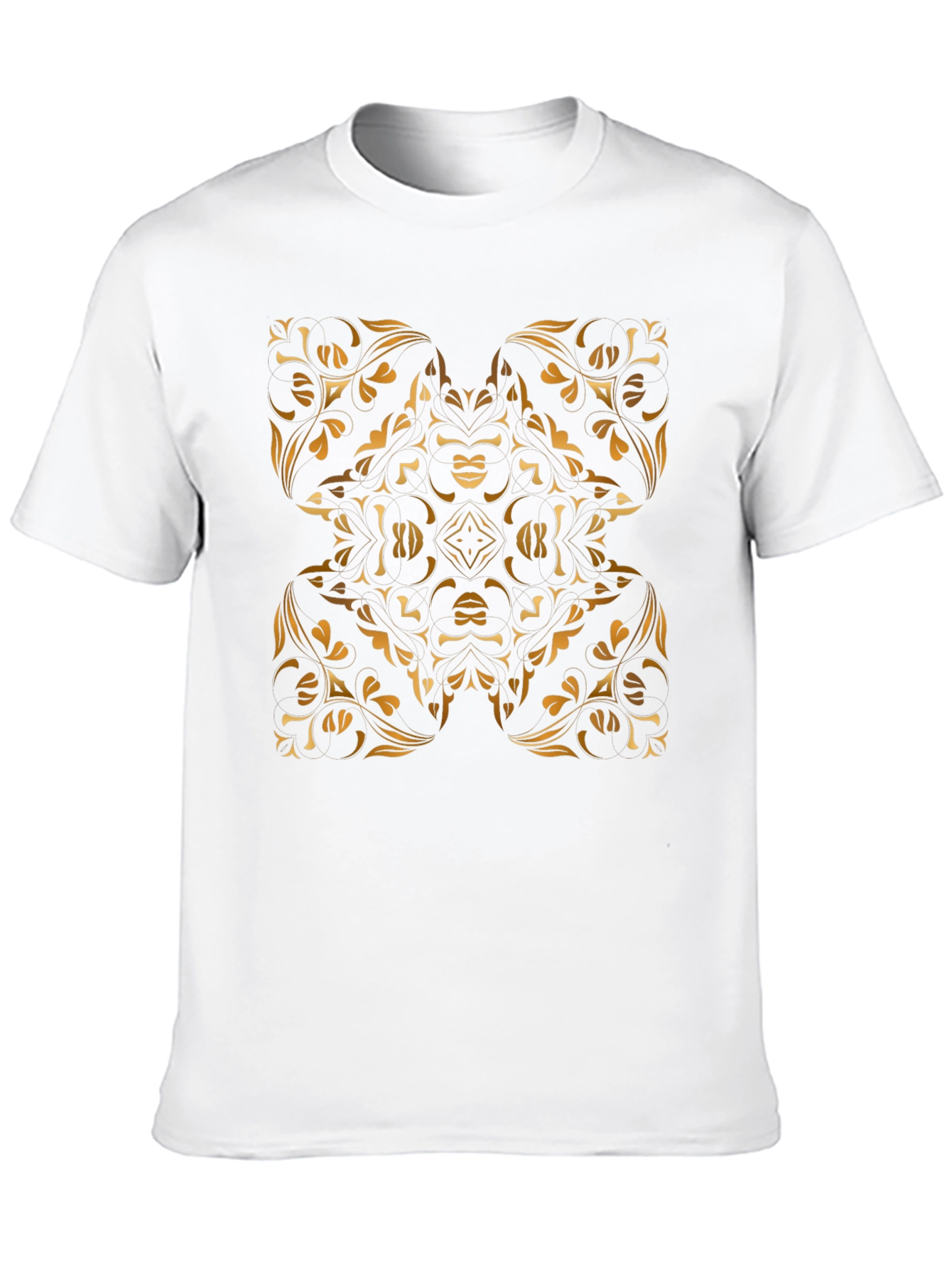 Stylish Black Tee with Gold Floral Mandala Design