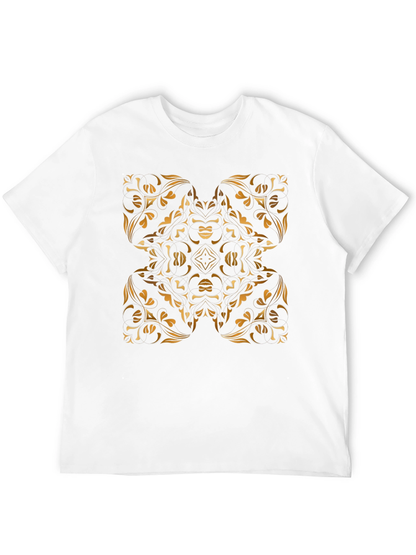 Stylish Black Tee with Gold Floral Mandala Design