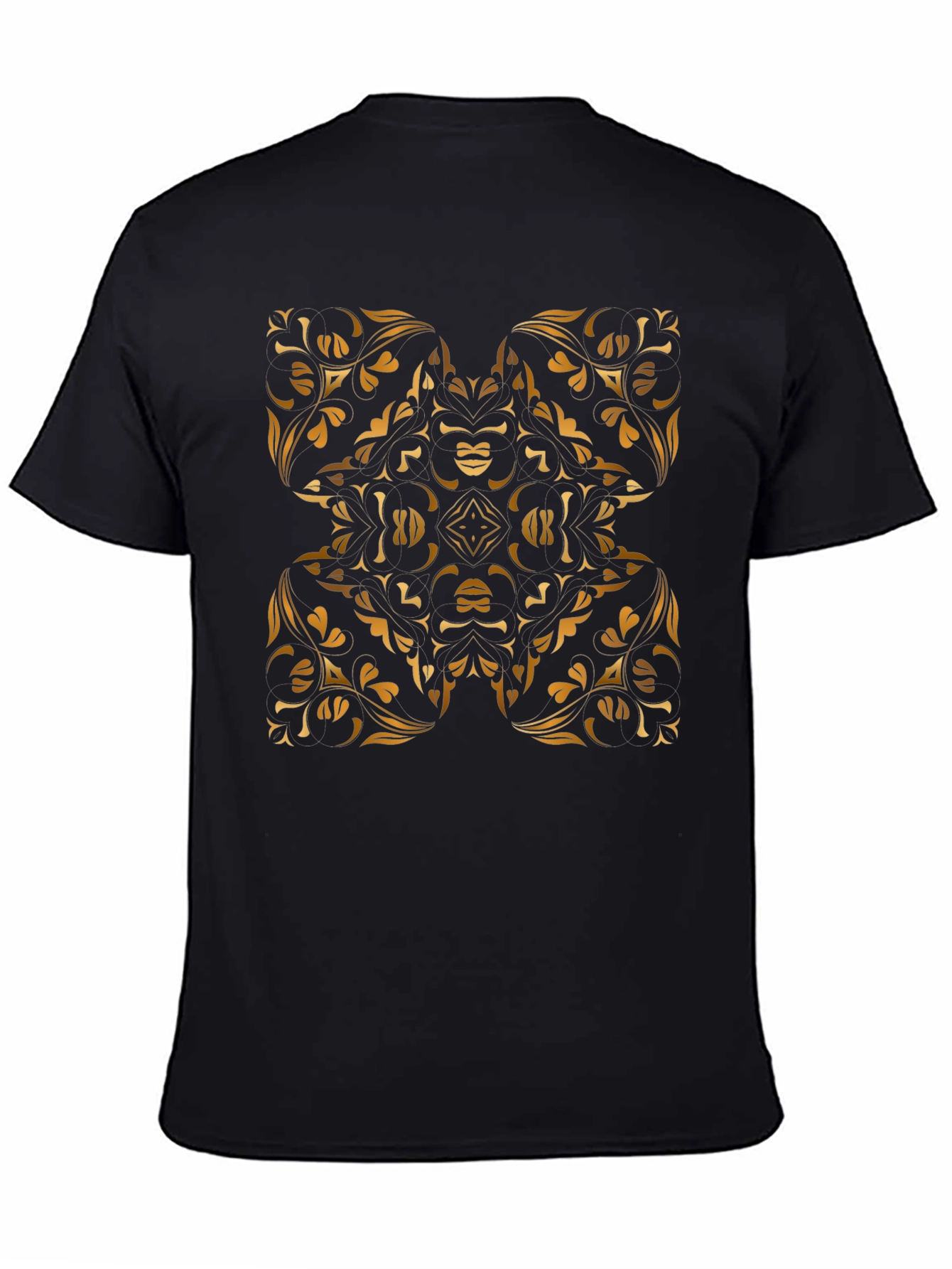 Stylish Black Tee with Gold Floral Mandala Design