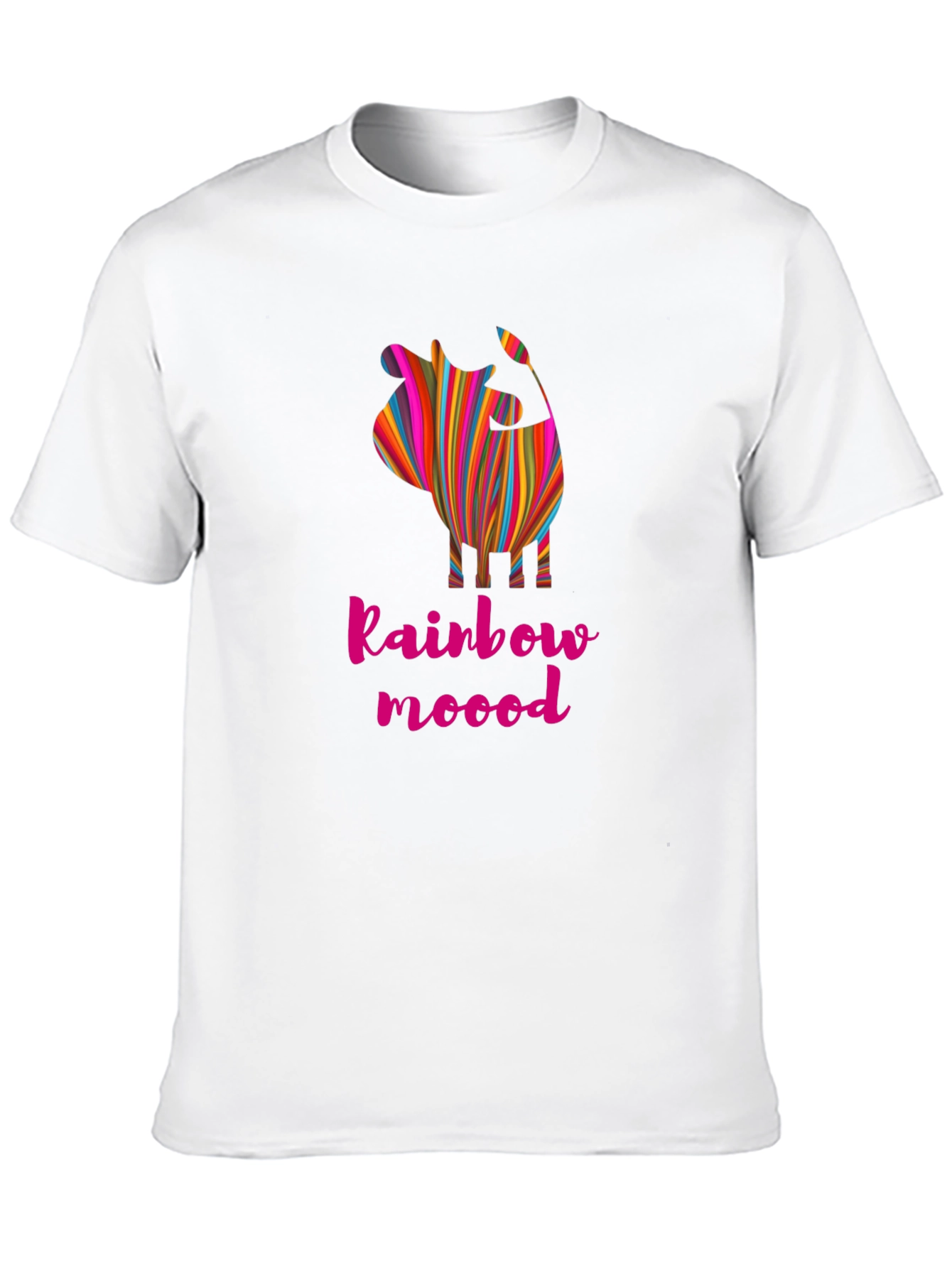 Rainbow Mood Striped Cow Graphic Tee