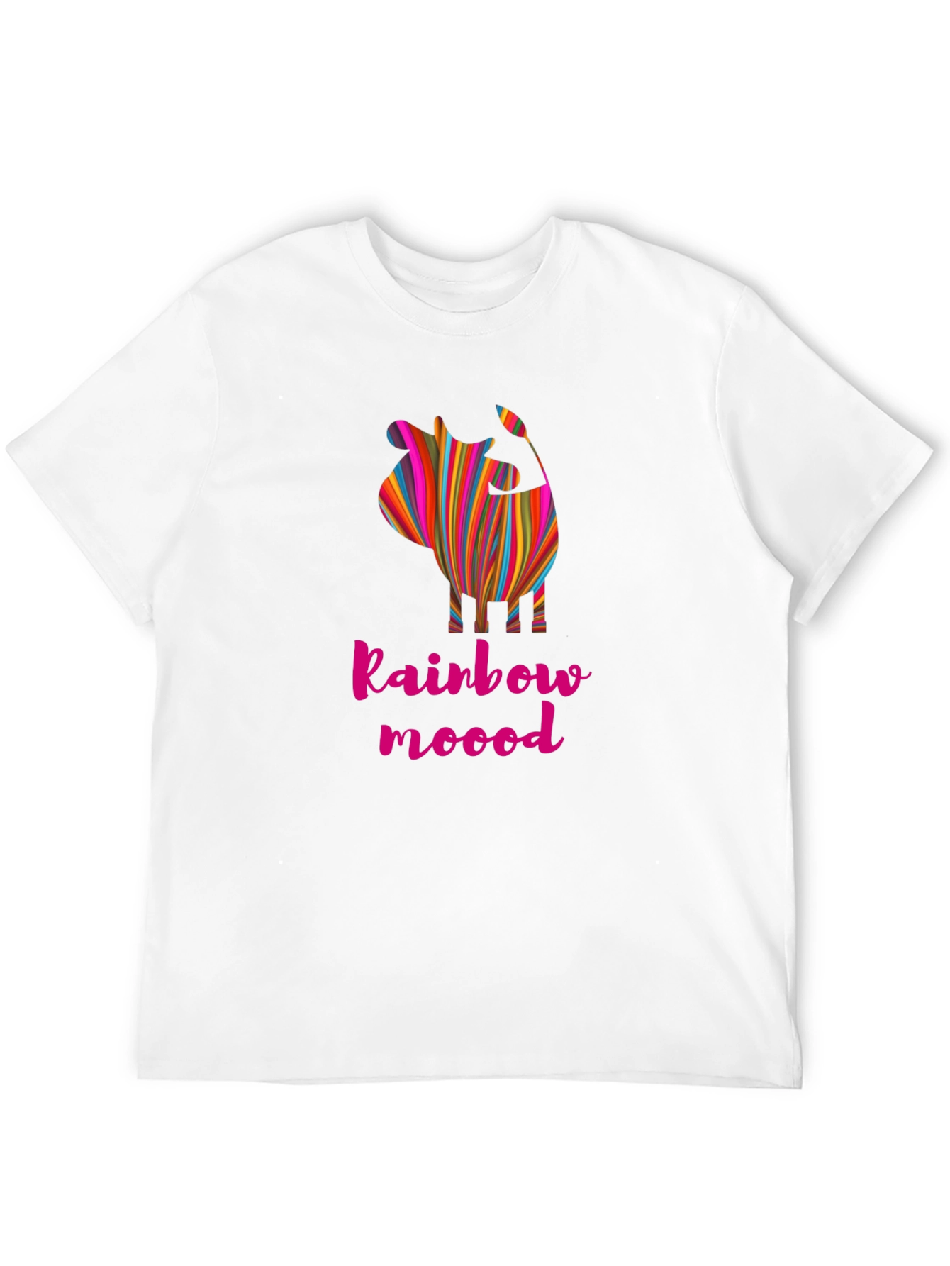 Rainbow Mood Striped Cow Graphic Tee