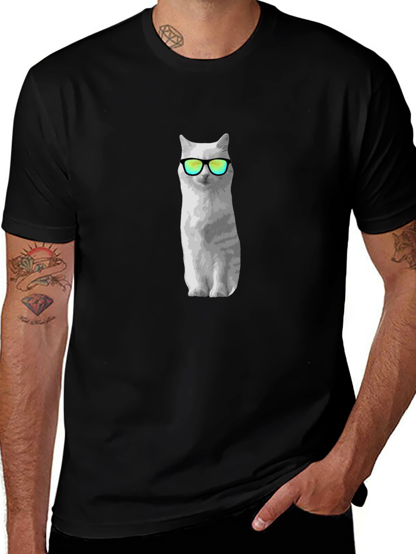 Cool Cat Graphic Tee - Black Cotton Shirt