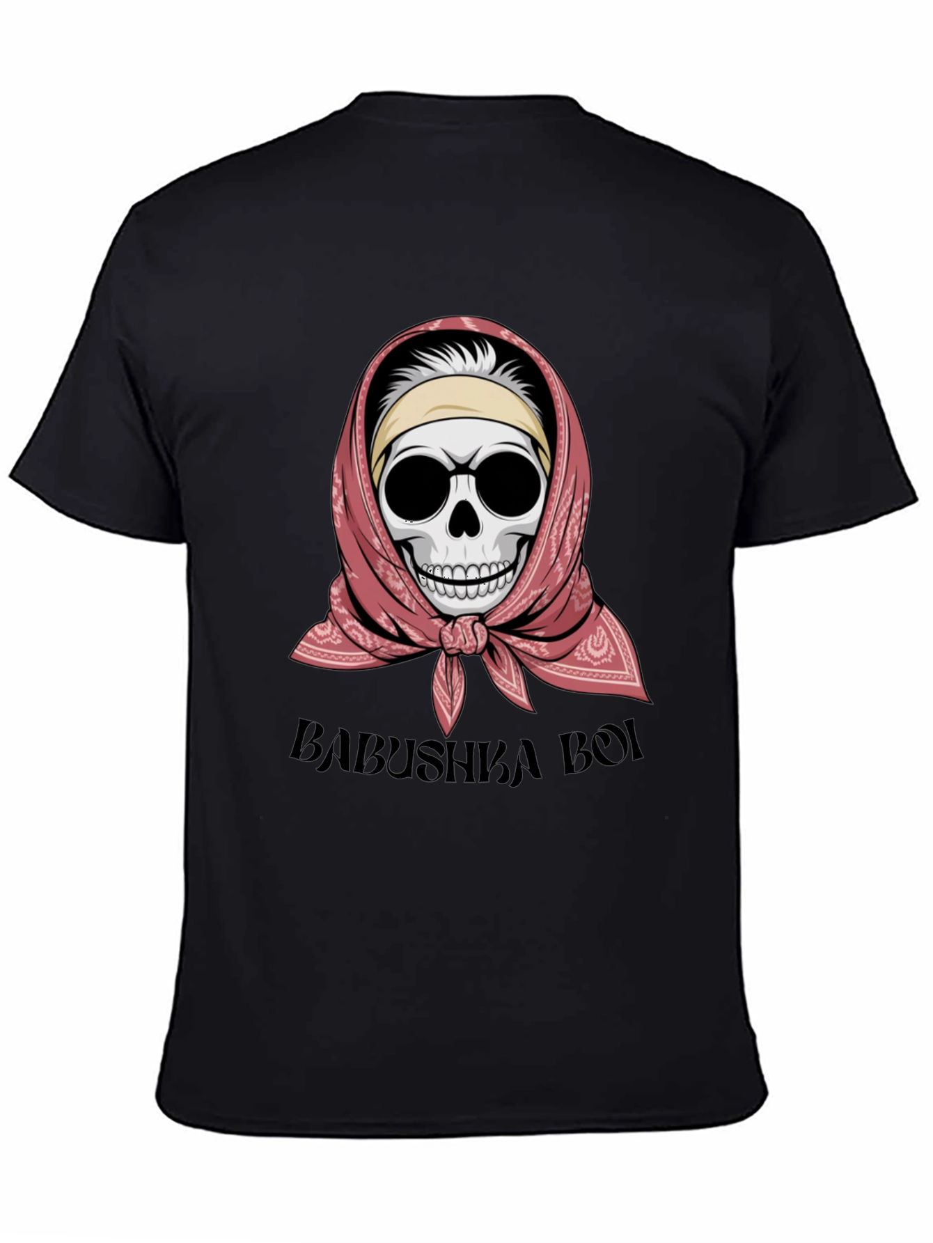 Babushka Boi T-Shirt - Skull with Headscarf Design