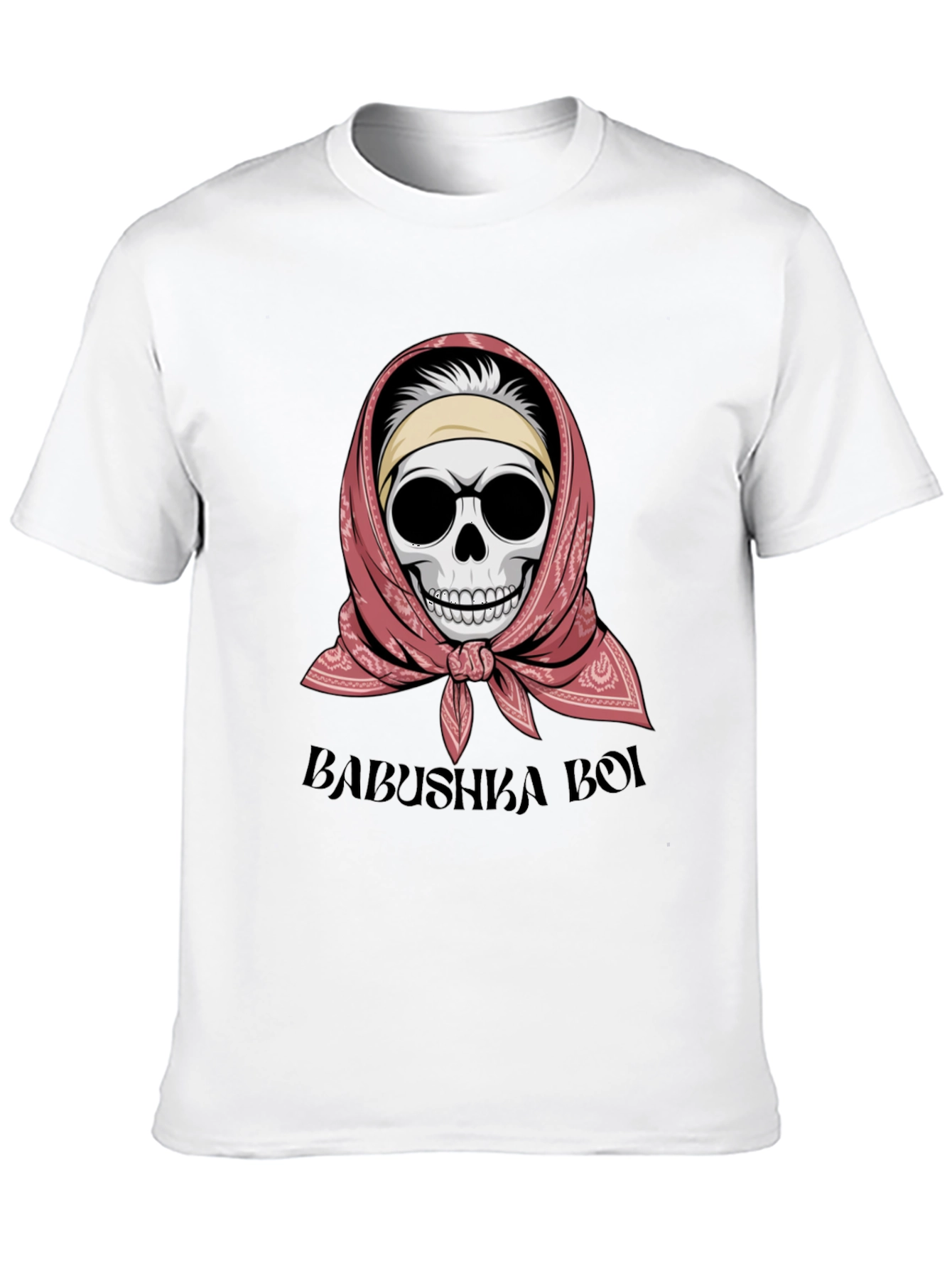 Babushka Boi T-Shirt - Skull with Headscarf Design