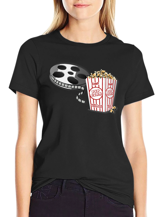 Movie Night T-Shirt - Popcorn and Film Reel Graphic