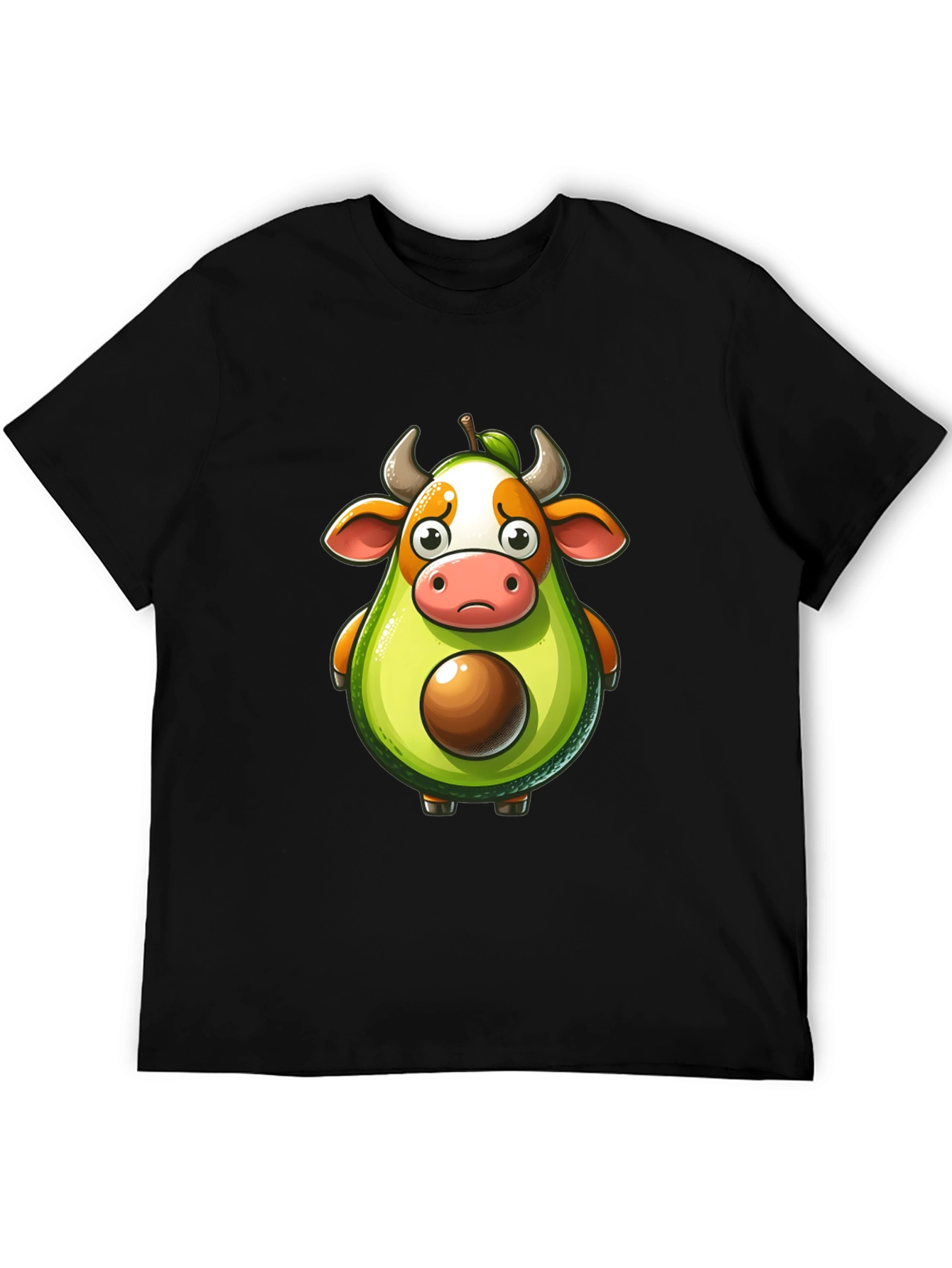 Avocado Cow Cartoon Black T-Shirt