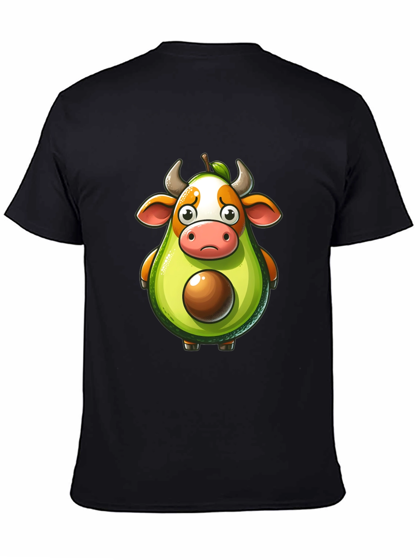 Avocado Cow Cartoon Black T-Shirt