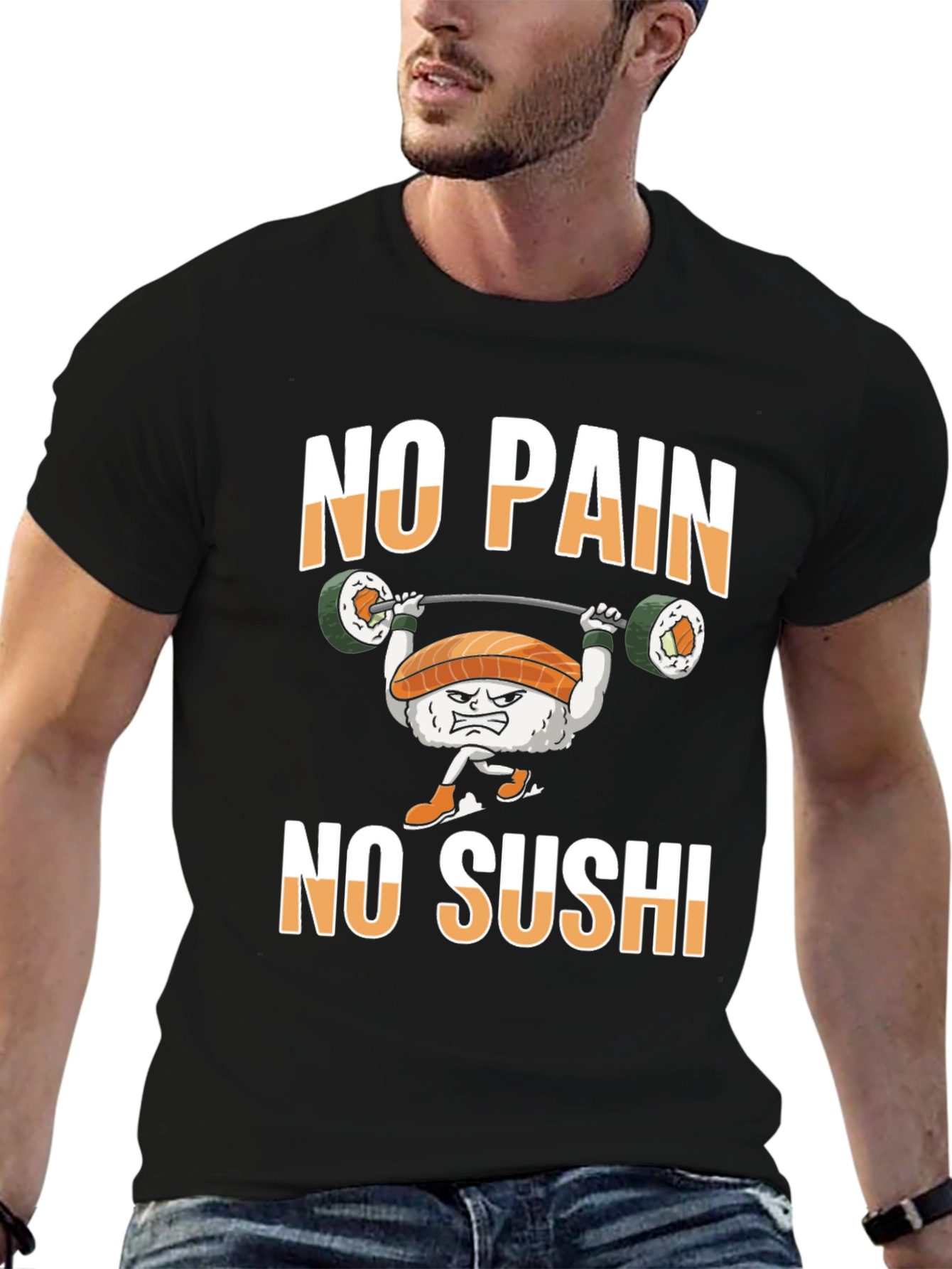 No Pain No Sushi Weightlifting Graphic T-Shirt