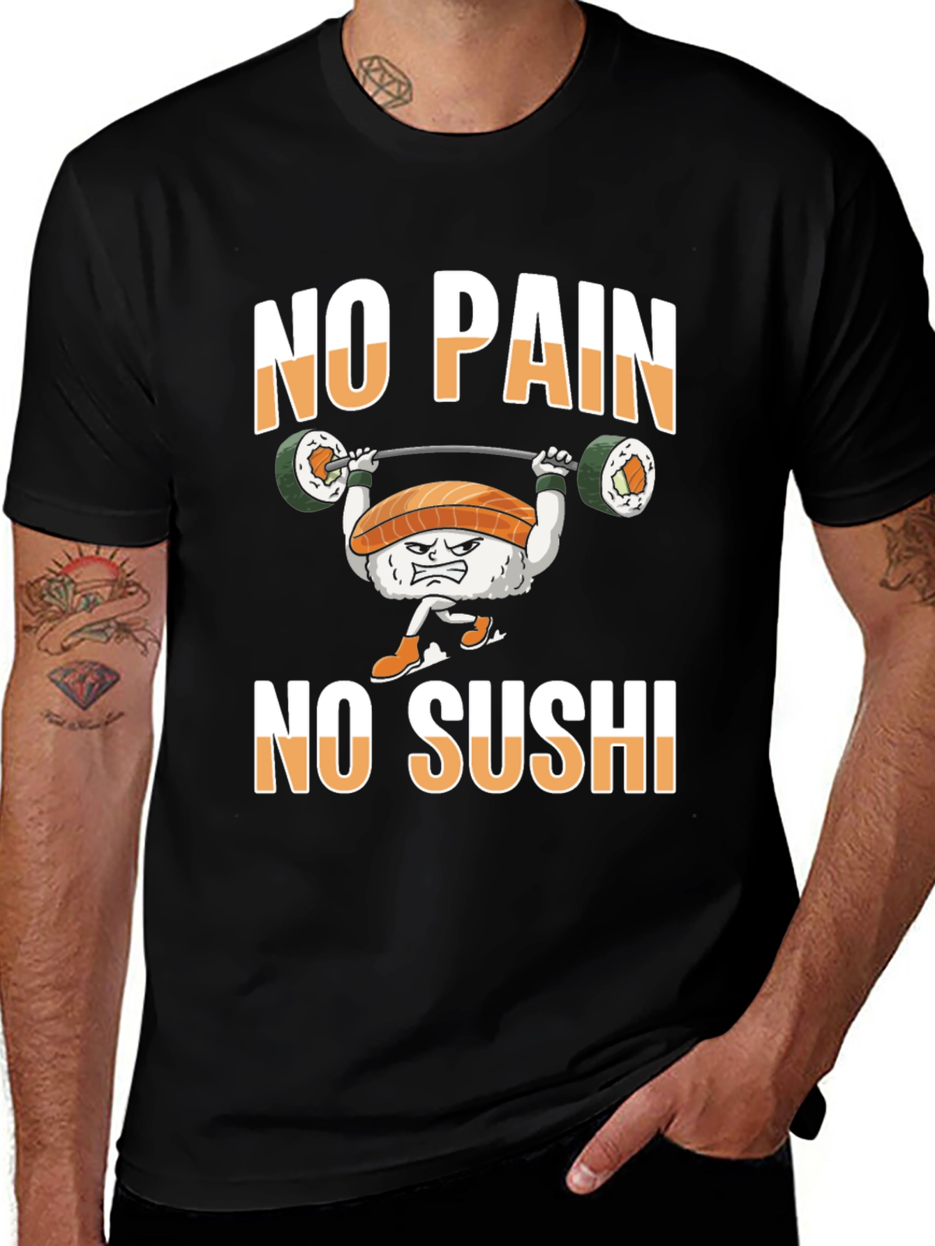 No Pain No Sushi Weightlifting Graphic T-Shirt