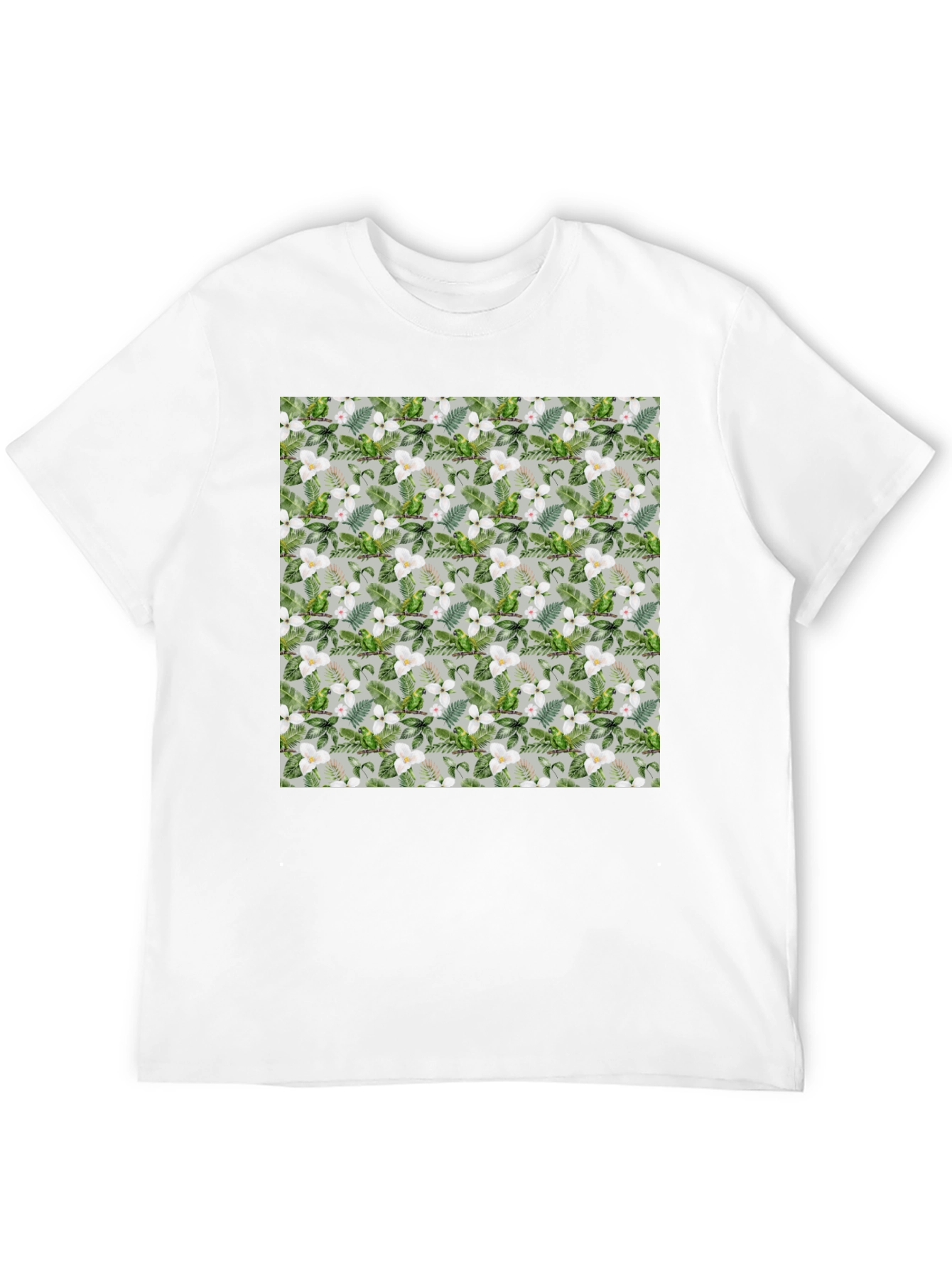 Tropical Floral Parrot Print Black T-Shirt