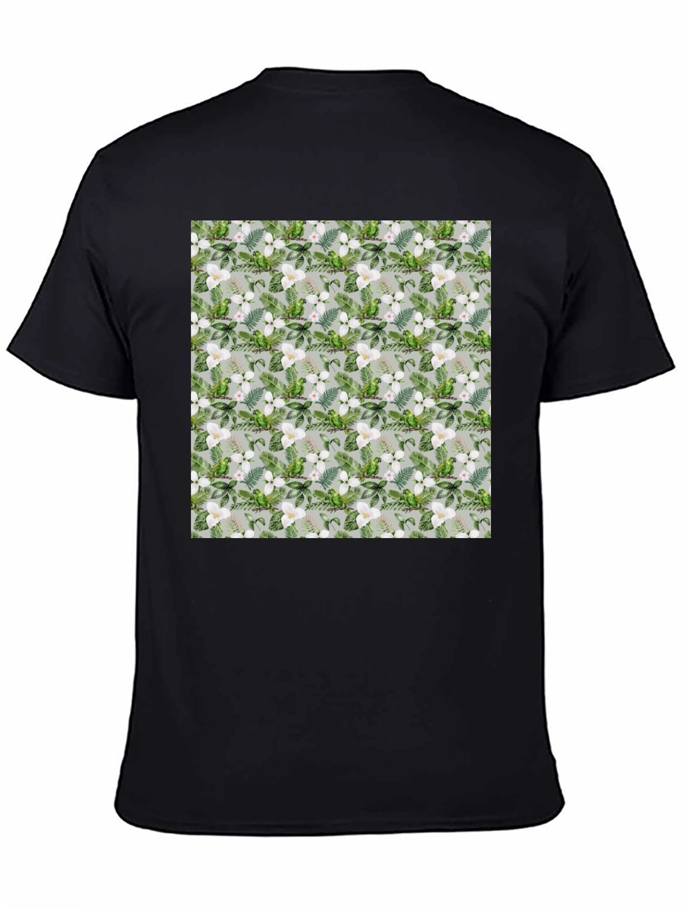 Tropical Floral Parrot Print Black T-Shirt
