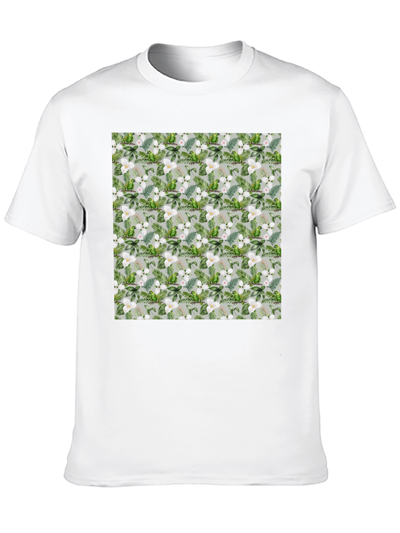 Tropical Floral Parrot Print Black T-Shirt