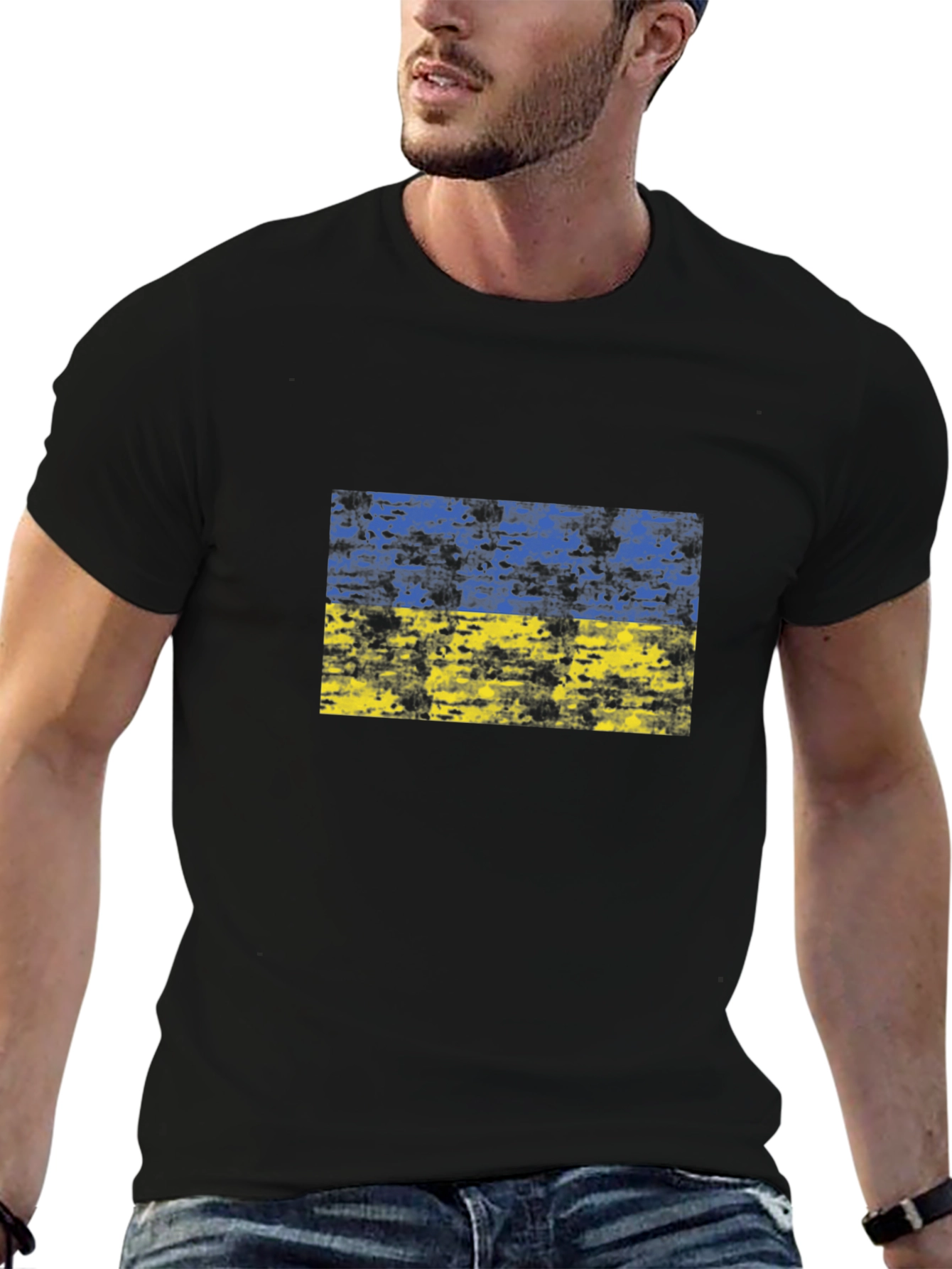 Ukraine Flag Black T-Shirt Support