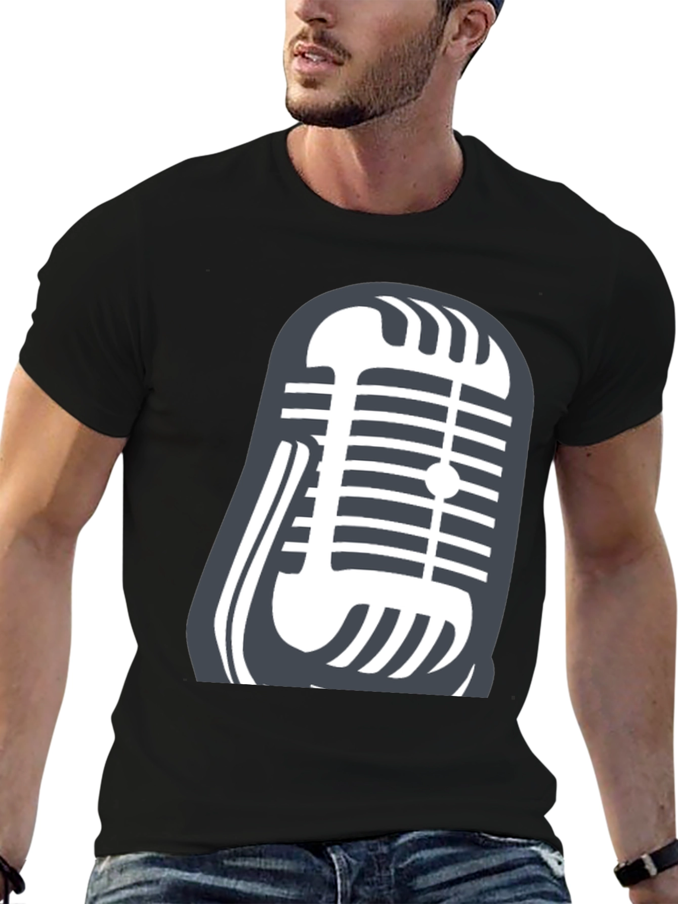 Retro Microphone Graphic Tee - Classic Vocal Style