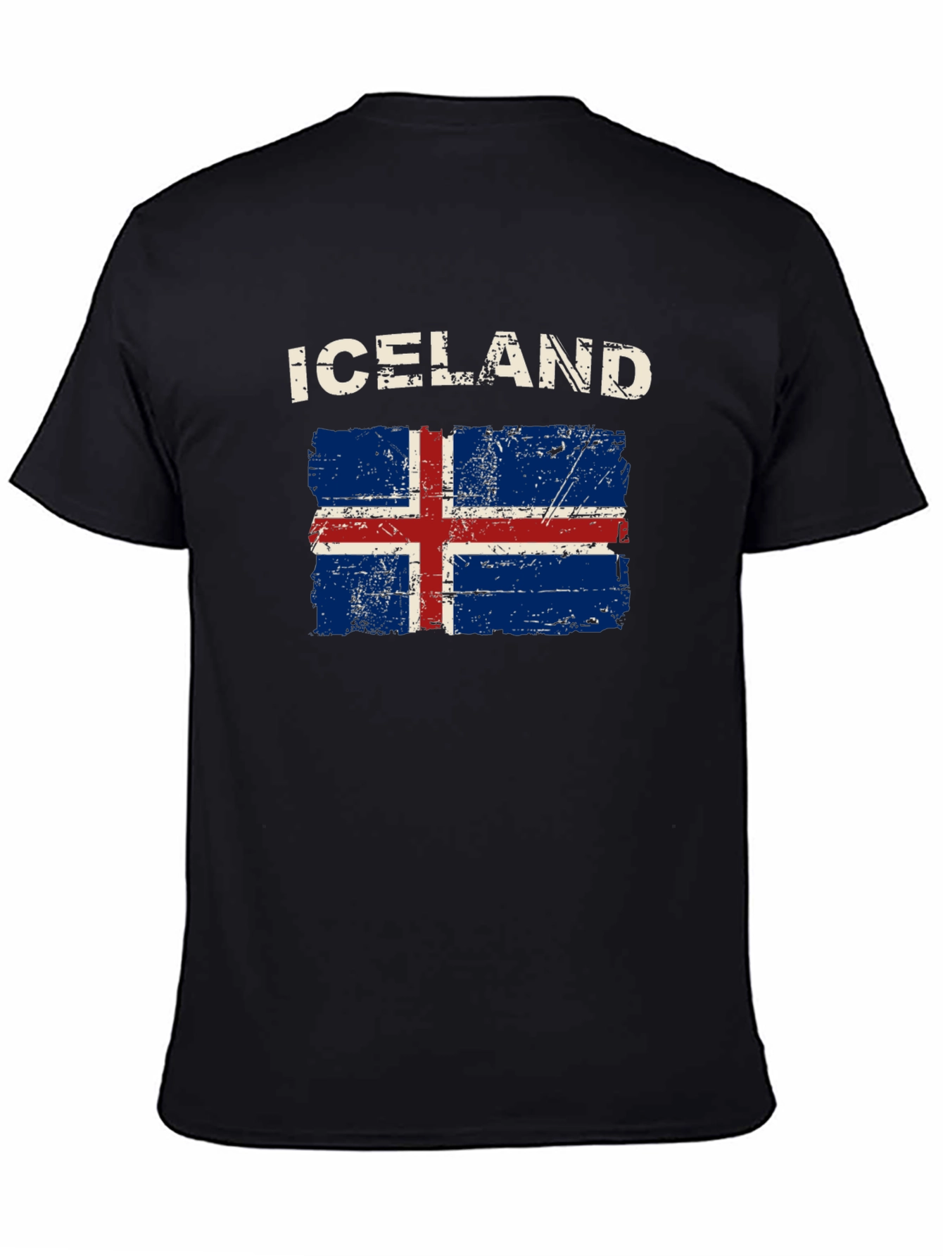 Iceland Flag Distressed T-Shirt - Black