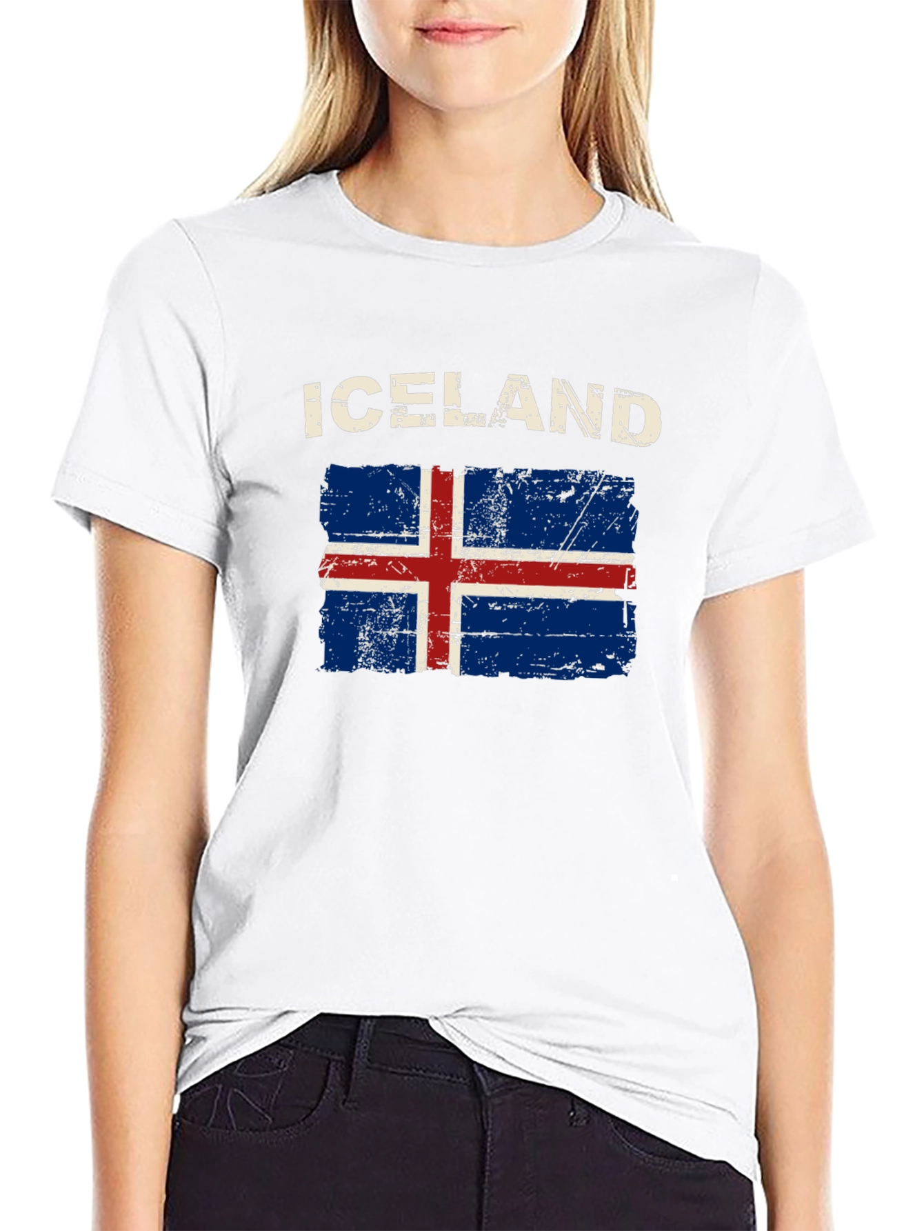 Iceland Flag Distressed T-Shirt - Black