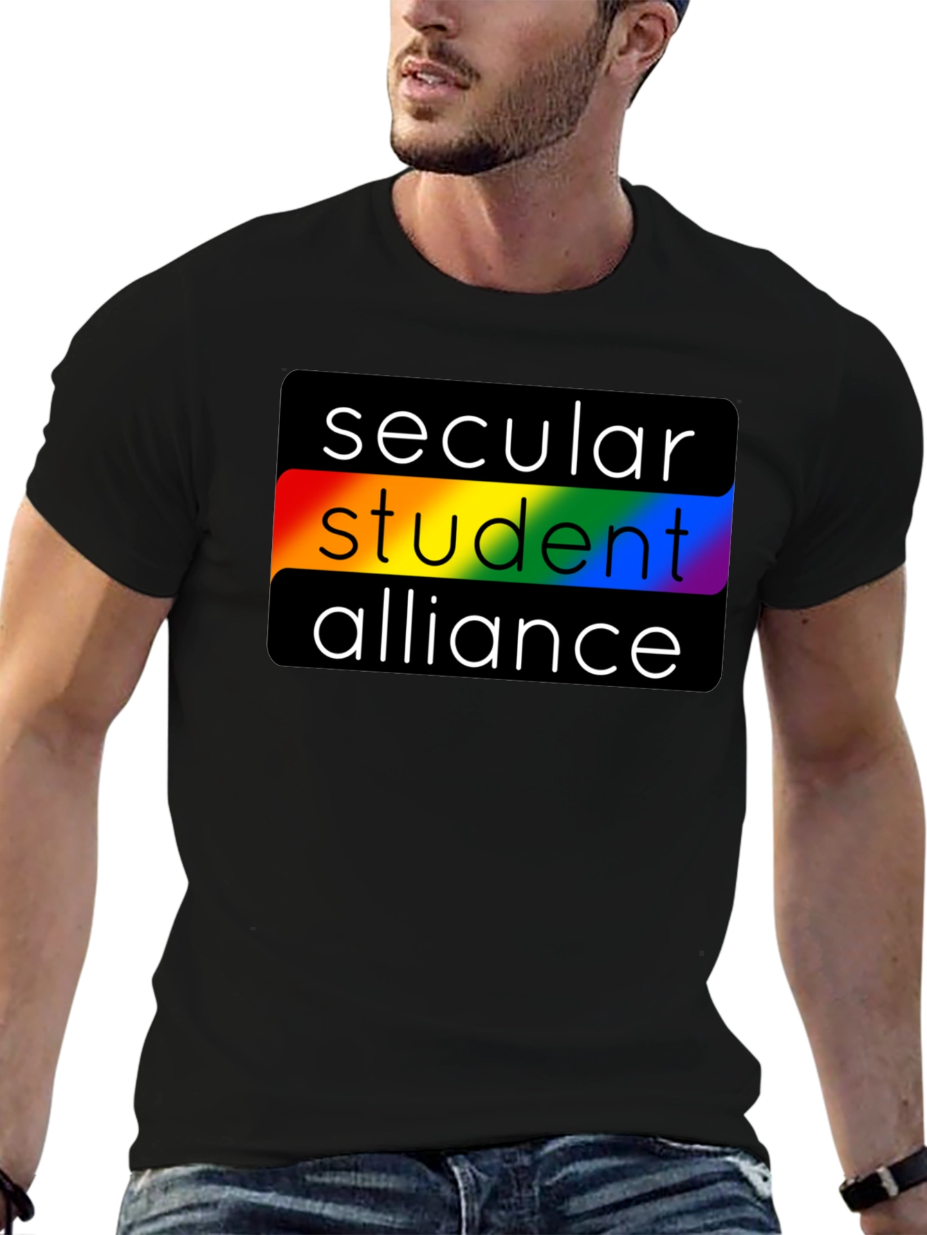 Secular Student Alliance Rainbow Pride Black T-Shirt