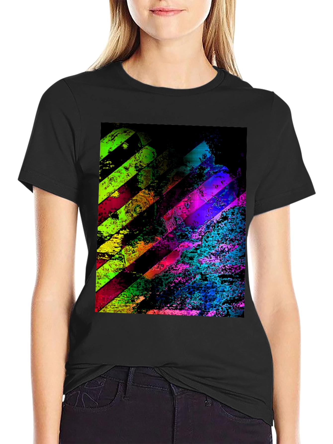 Abstract Geometric Graphic Print Mens Black T-Shirt
