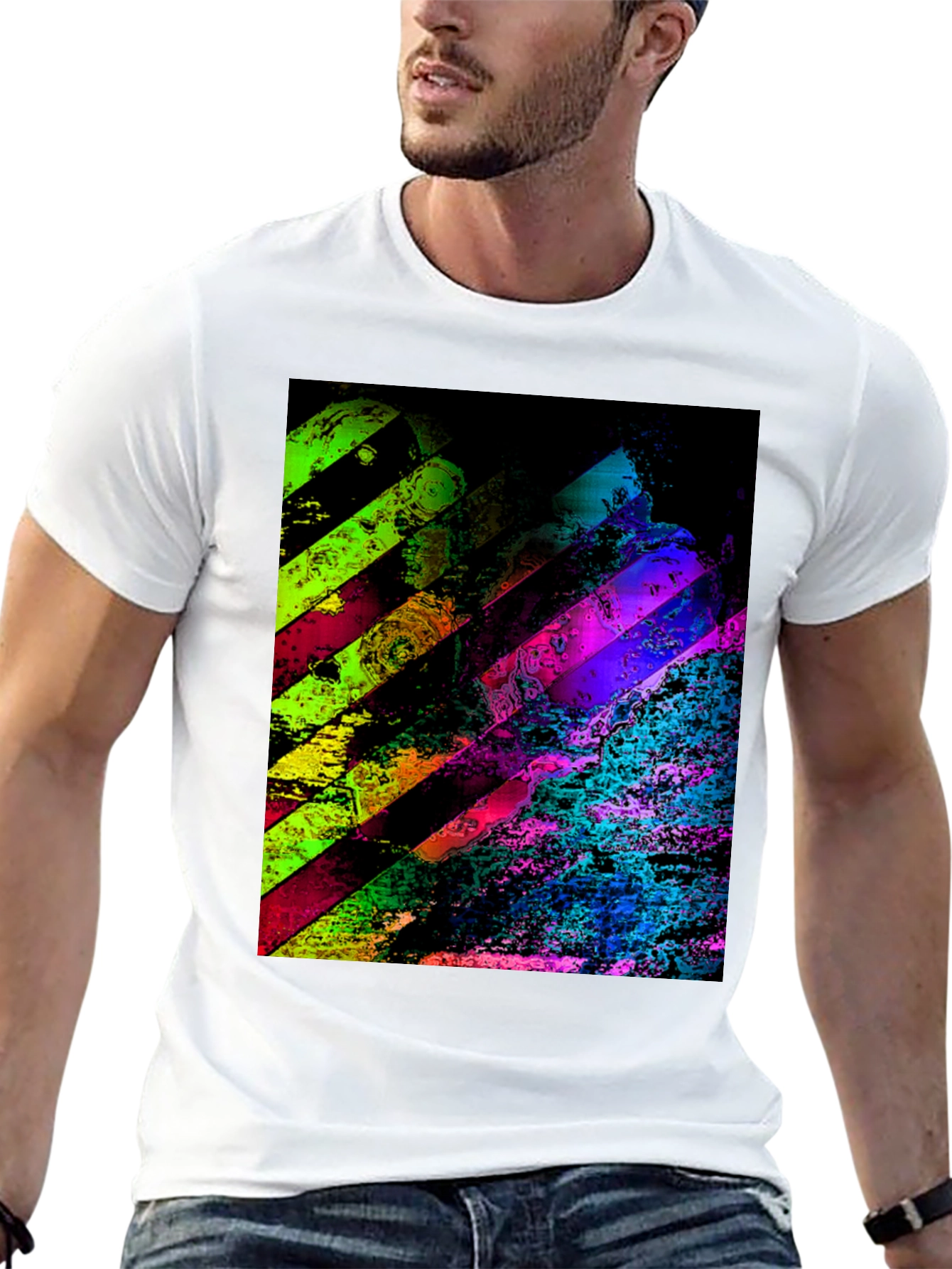 Abstract Geometric Graphic Print Mens Black T-Shirt