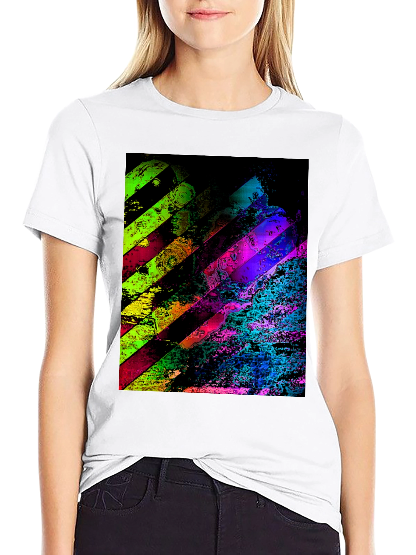Abstract Geometric Graphic Print Mens Black T-Shirt