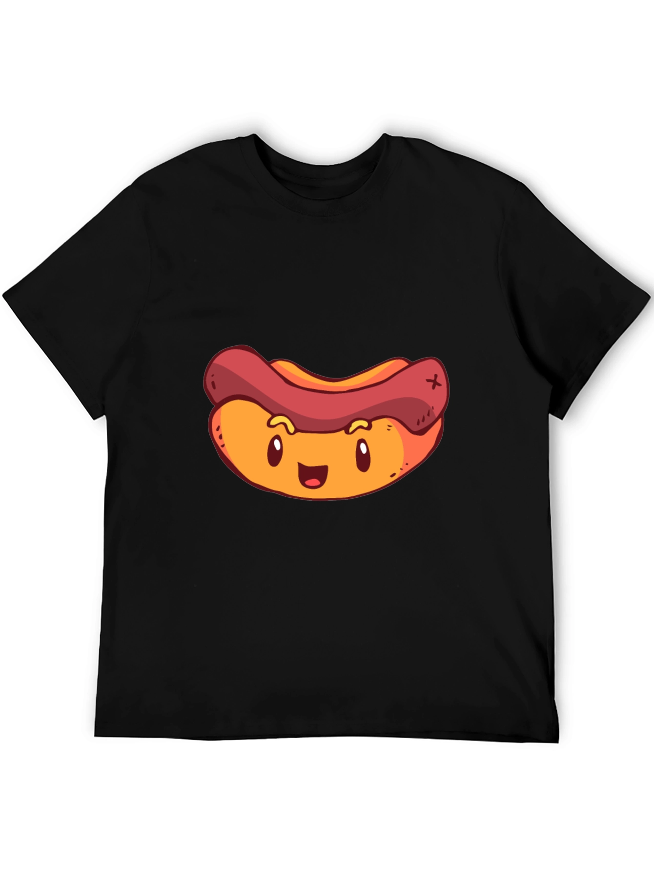 Cartoon Hotdog Graphic T-Shirt - Black