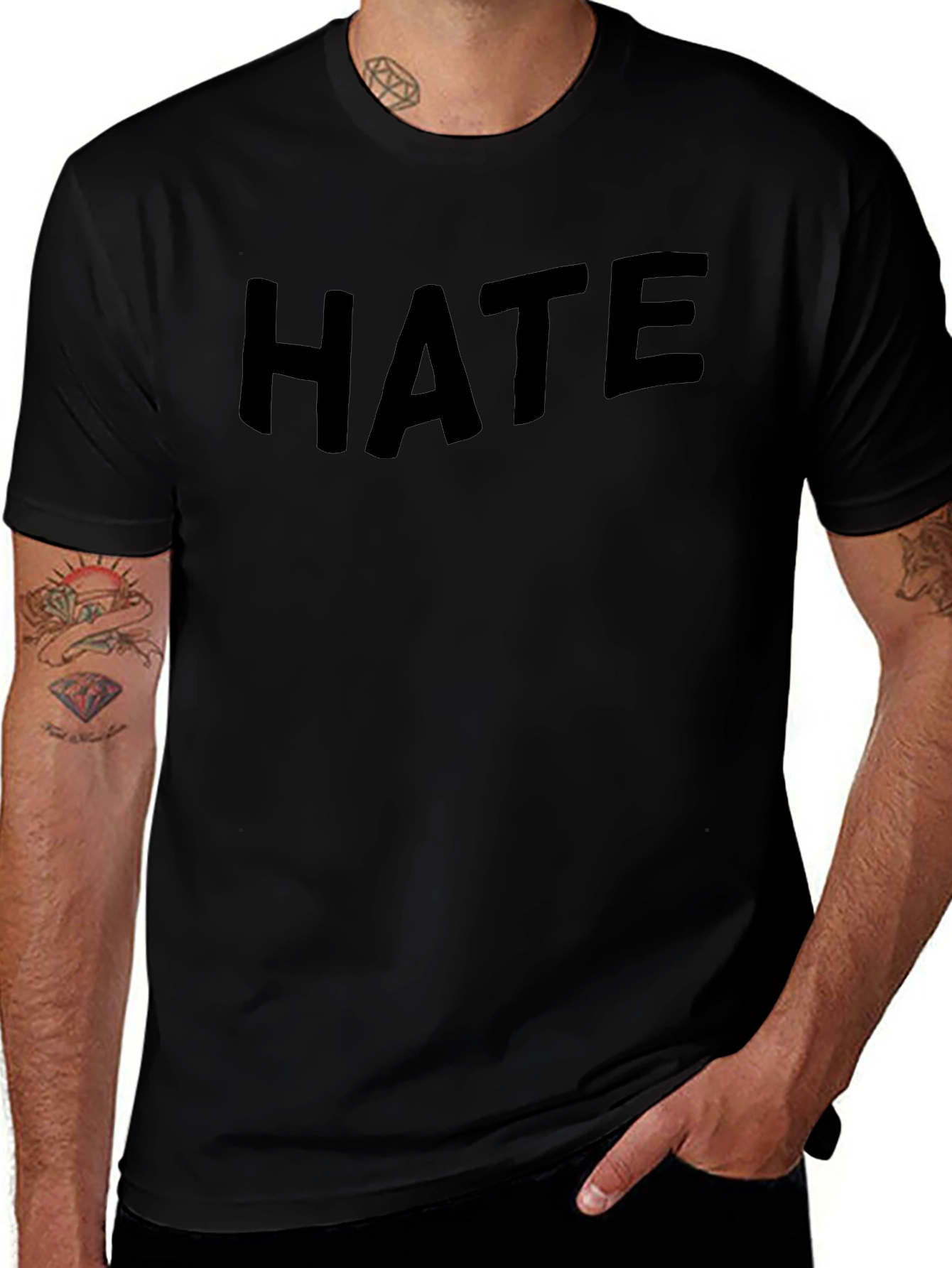 Edgy Black HATE Graphic Tee - Bold Statement