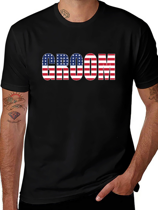 Groom USA Flag T-Shirt - Patriotic Wedding Apparel