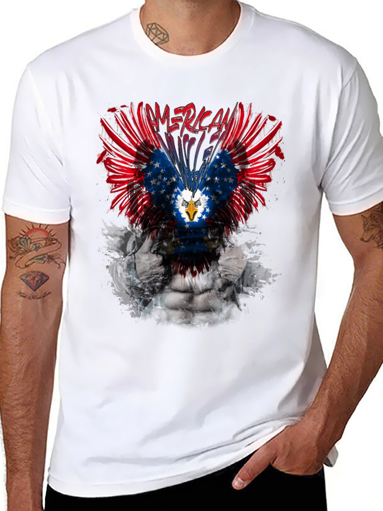 Patriotic American Eagle Graphic Print T-Shirt