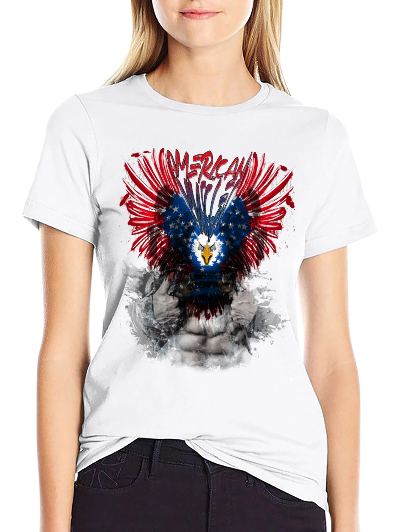 Patriotic American Eagle Graphic Print T-Shirt