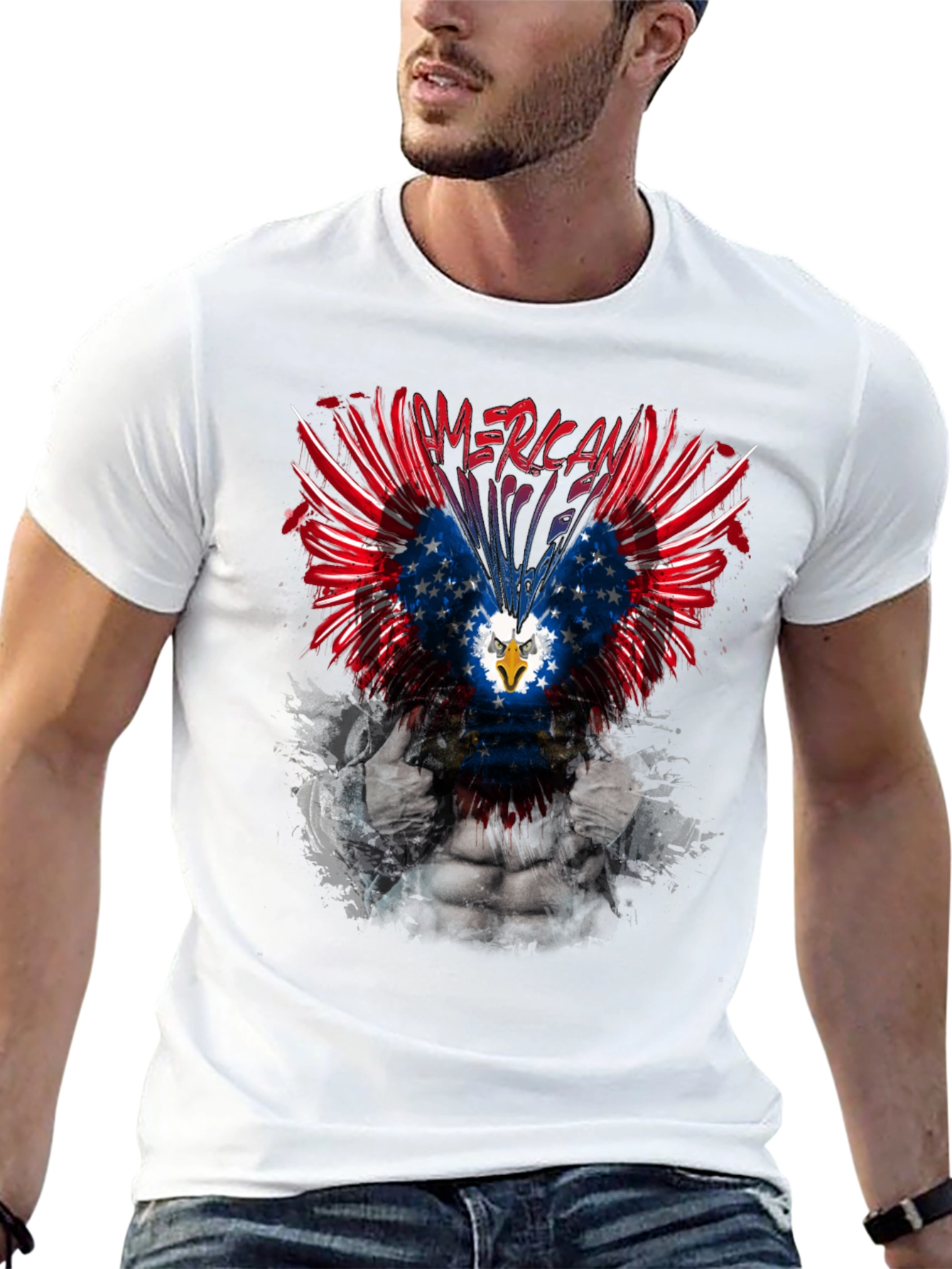 Patriotic American Eagle Graphic Print T-Shirt