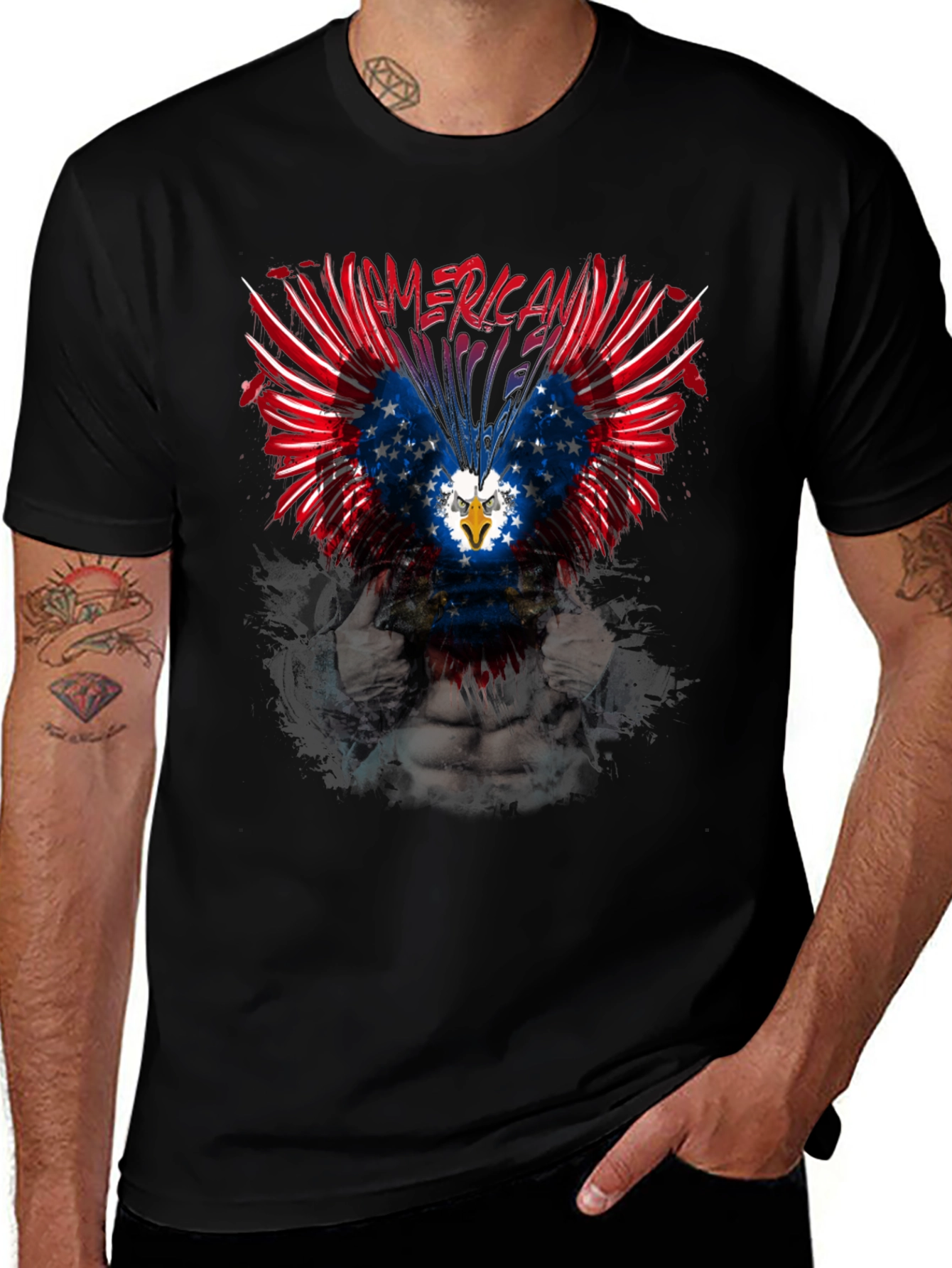 Patriotic American Eagle Graphic Print T-Shirt