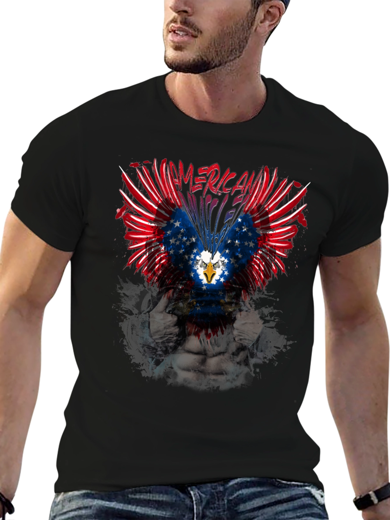 Patriotic American Eagle Graphic Print T-Shirt