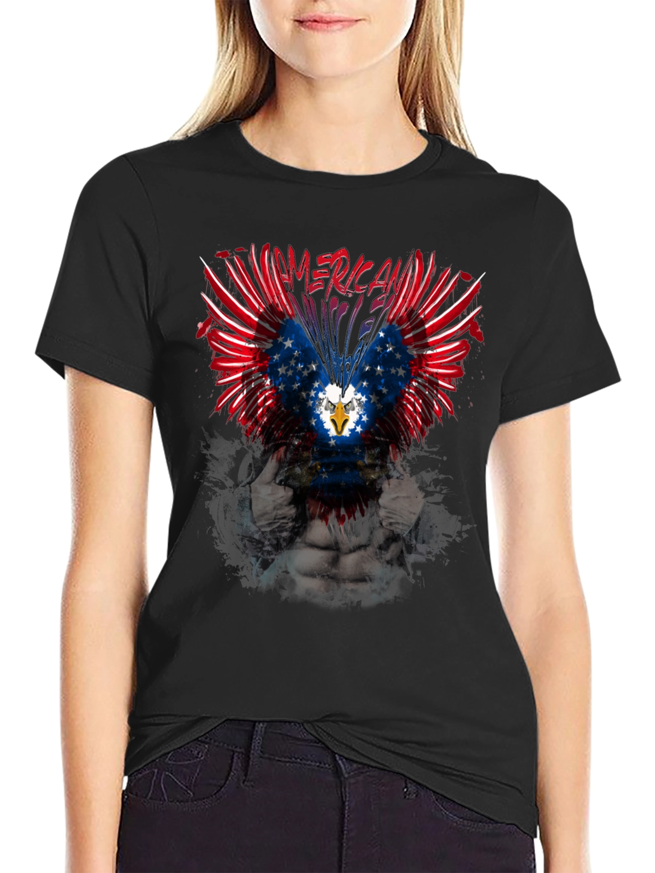 Patriotic American Eagle Graphic Print T-Shirt