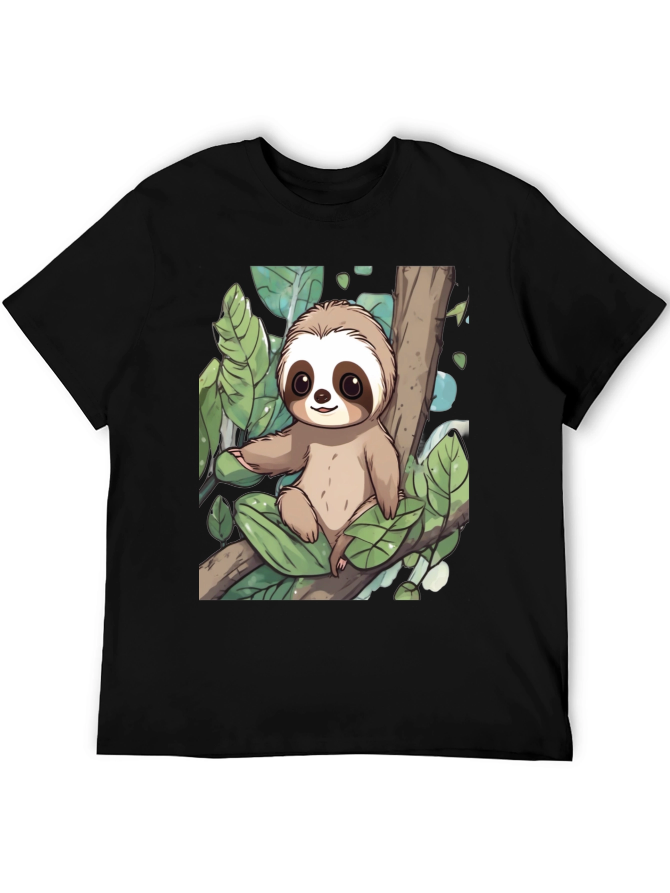 Cute Sloth Graphic Tee - Black Cotton T-Shirt