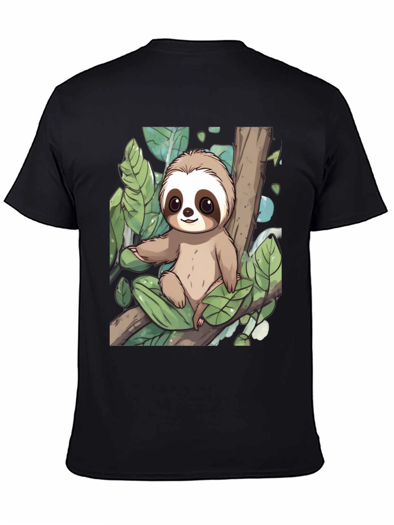Cute Sloth Graphic Tee - Black Cotton T-Shirt