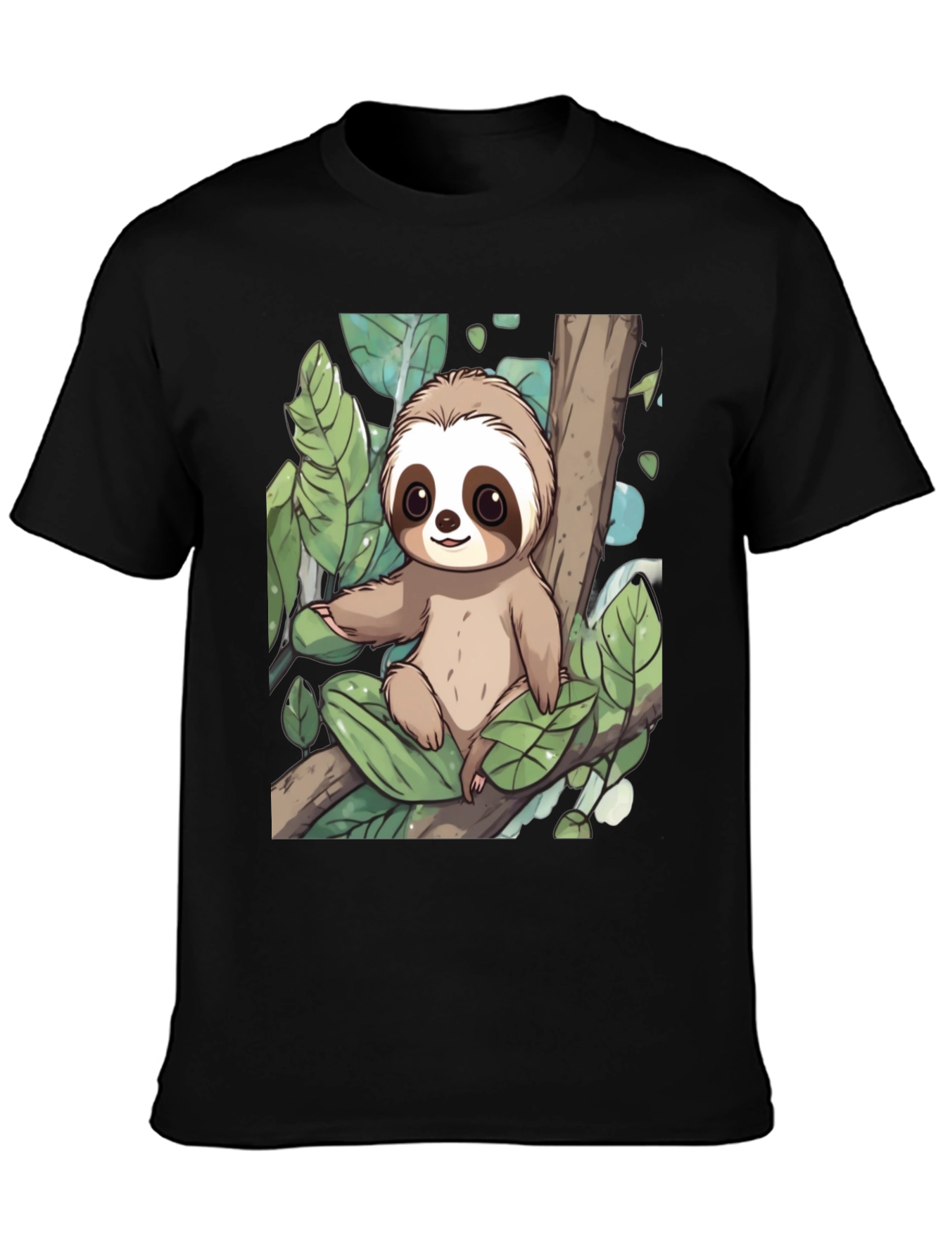 Cute Sloth Graphic Tee - Black Cotton T-Shirt