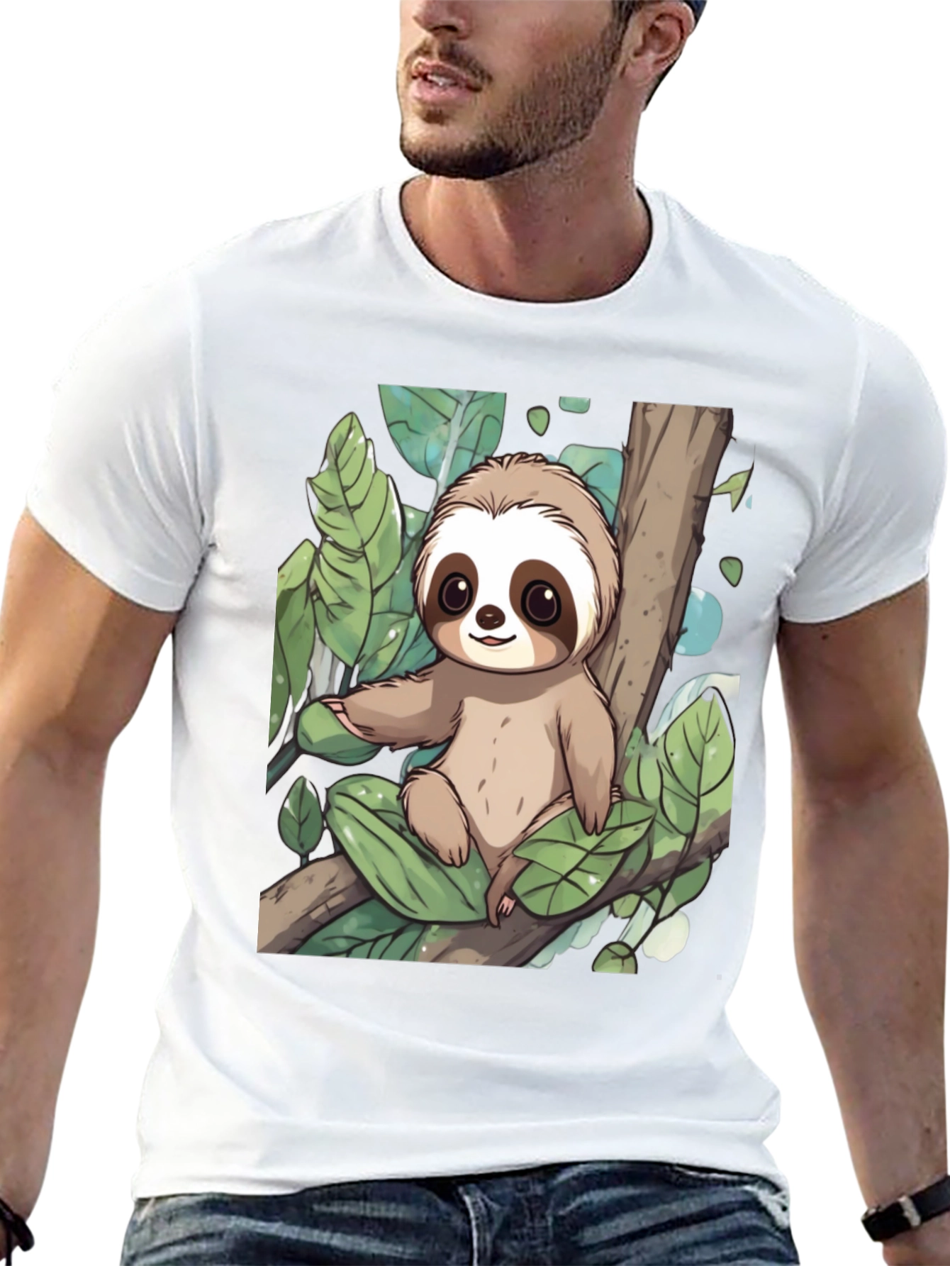 Cute Sloth Graphic Tee - Black Cotton T-Shirt