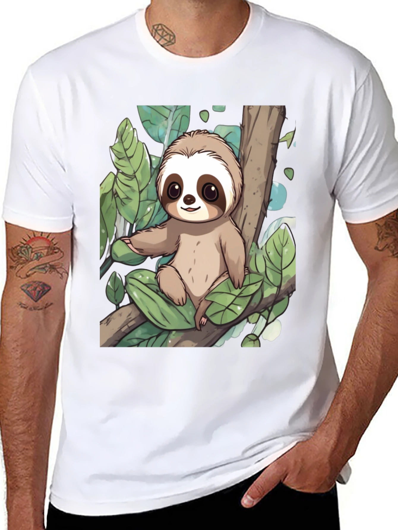 Cute Sloth Graphic Tee - Black Cotton T-Shirt