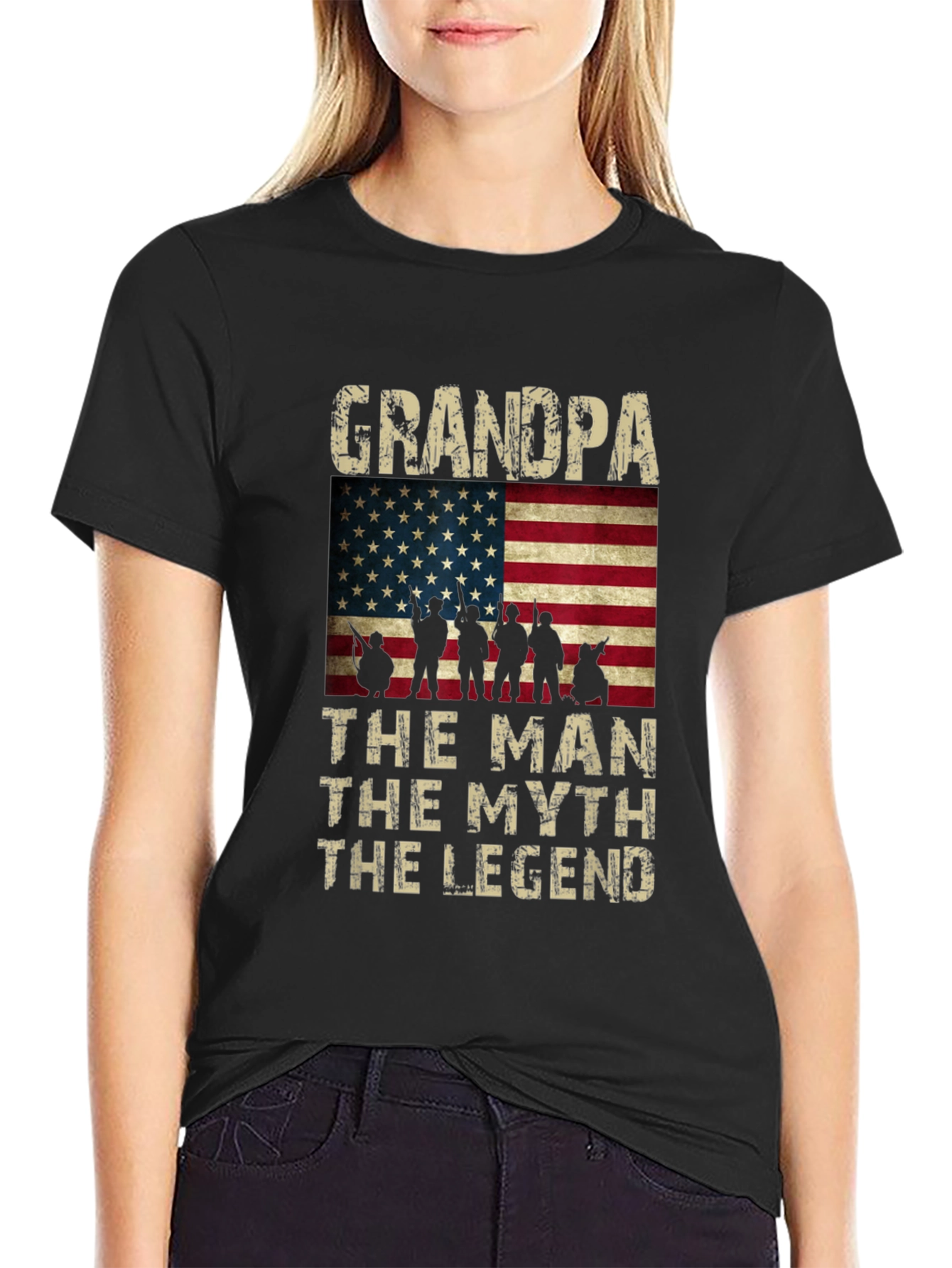 Grandpa The Man Myth Legend American Flag Graphic Tee