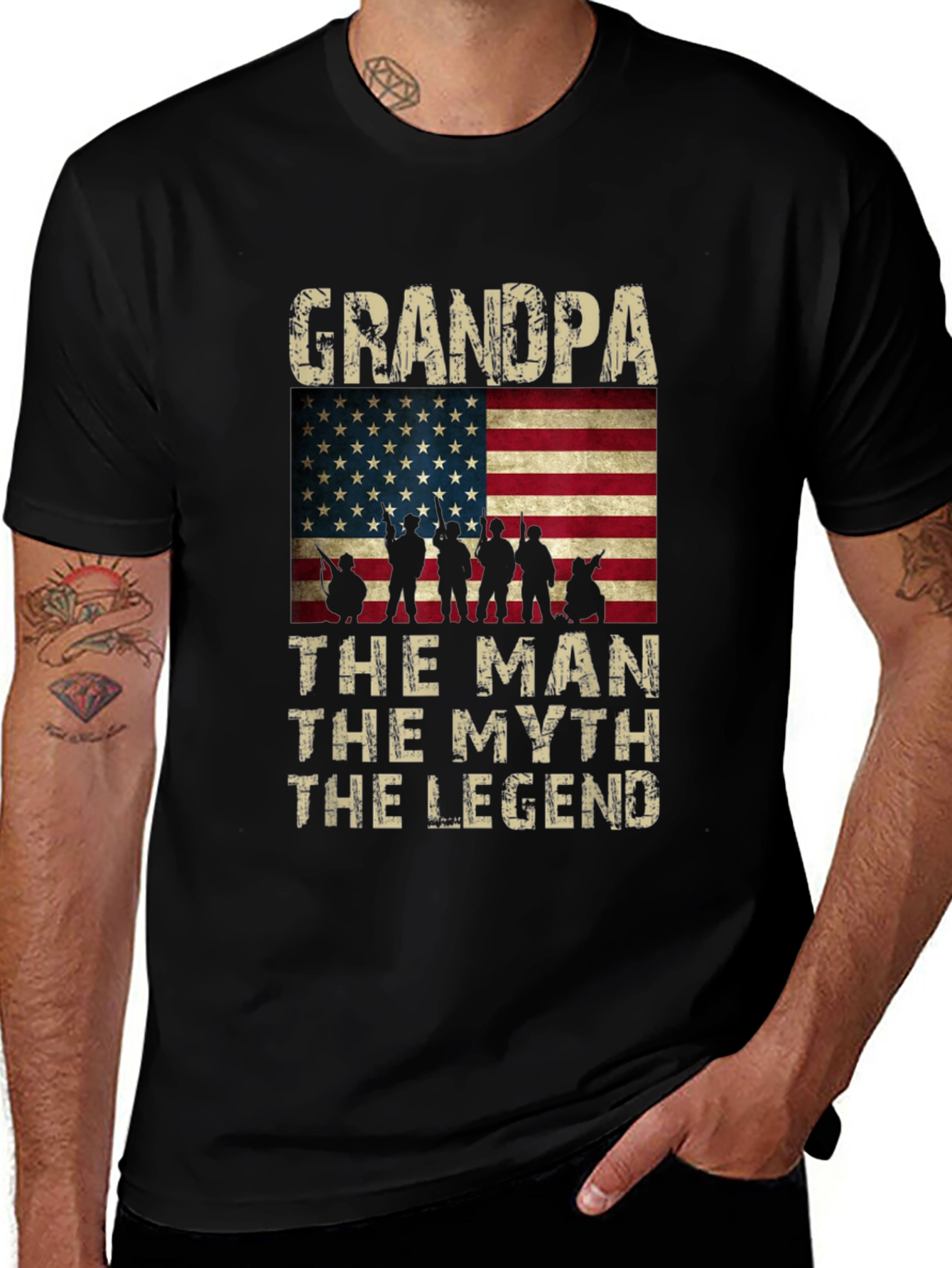Grandpa The Man Myth Legend American Flag Graphic Tee