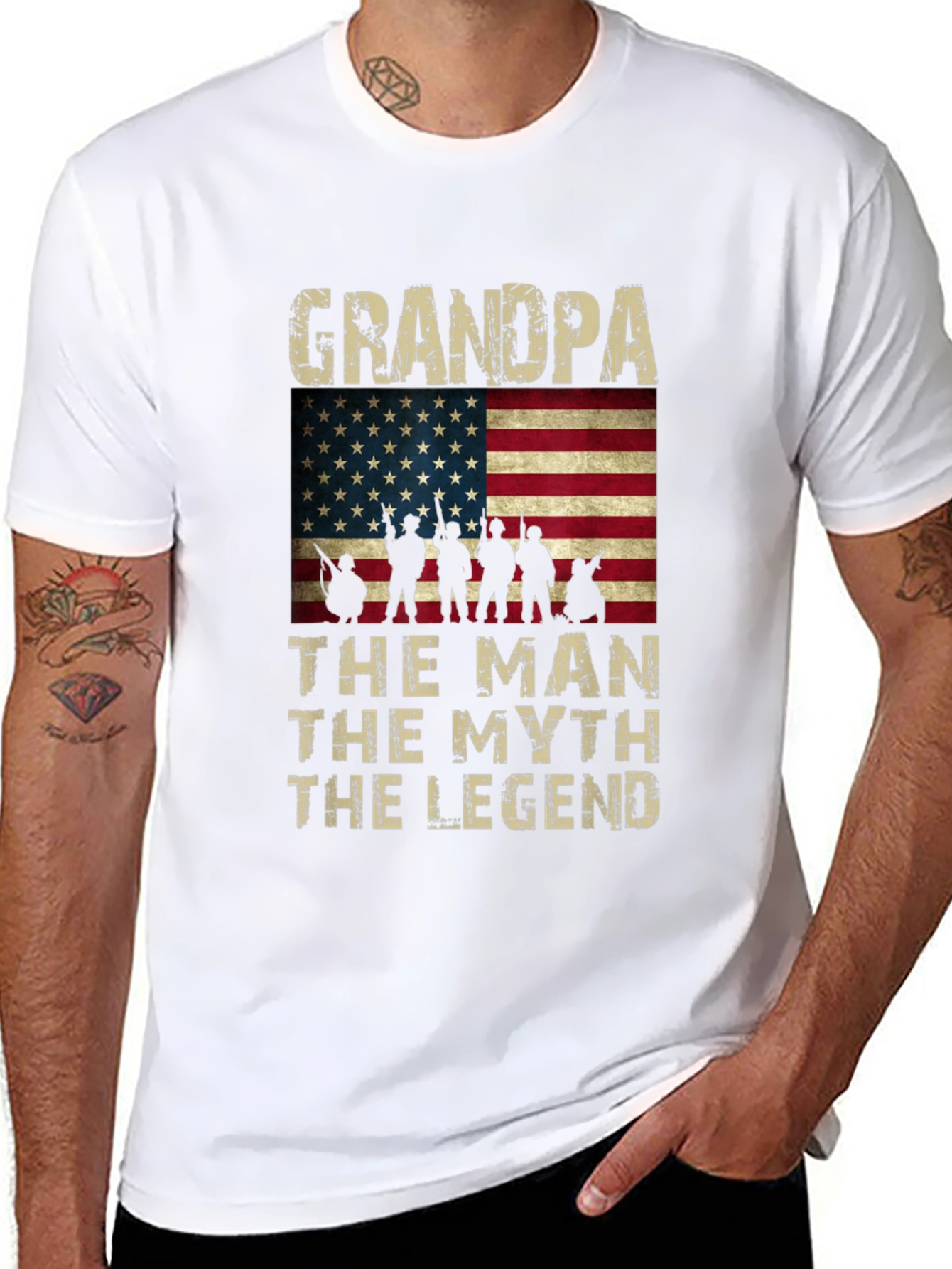 Grandpa The Man Myth Legend American Flag Graphic Tee